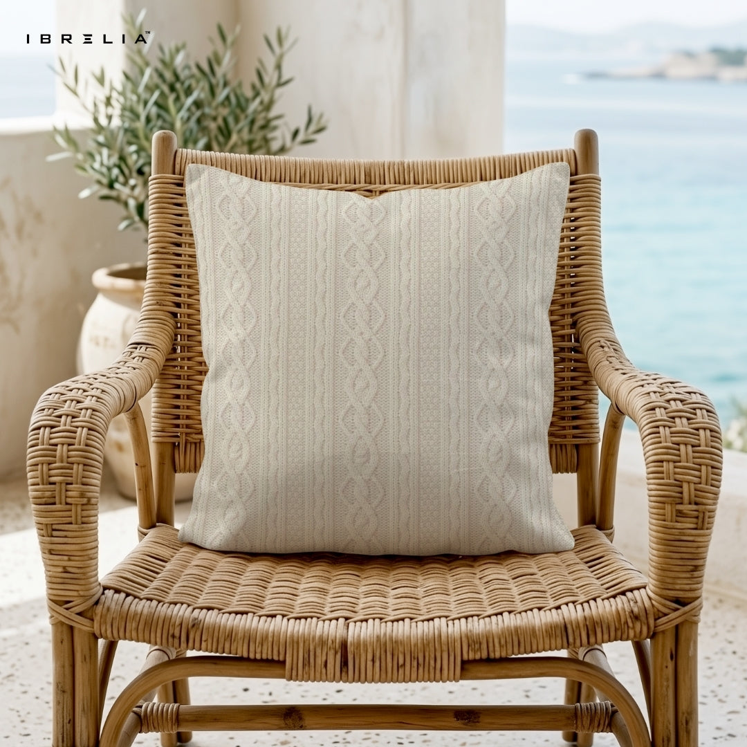 Knitted Texture Cushion | Cozy Minimal Beige Pattern Design | Premium Jute Fabric | Double-Sided Print | IBRELIA™ IBRELIA