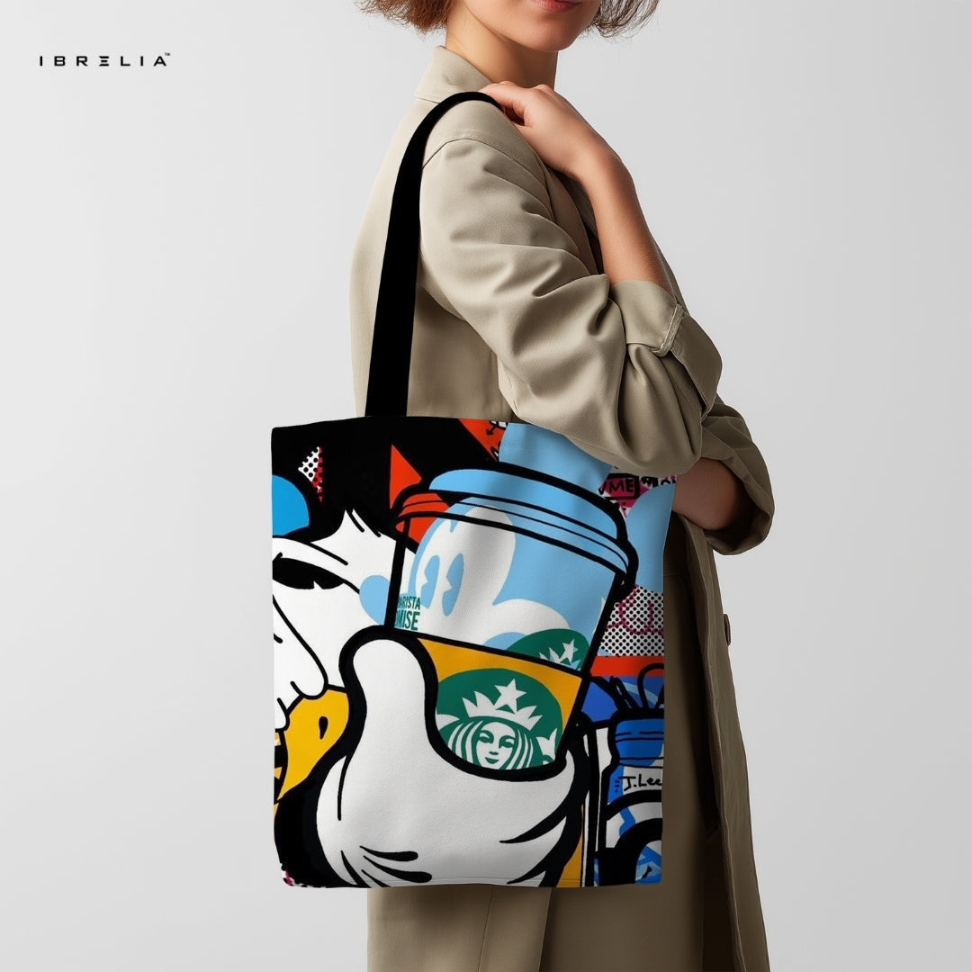IBRELIA™ Retro Cartoon Fast Food Tote Bag – Pop Culture Street Art Tote IBRELIA