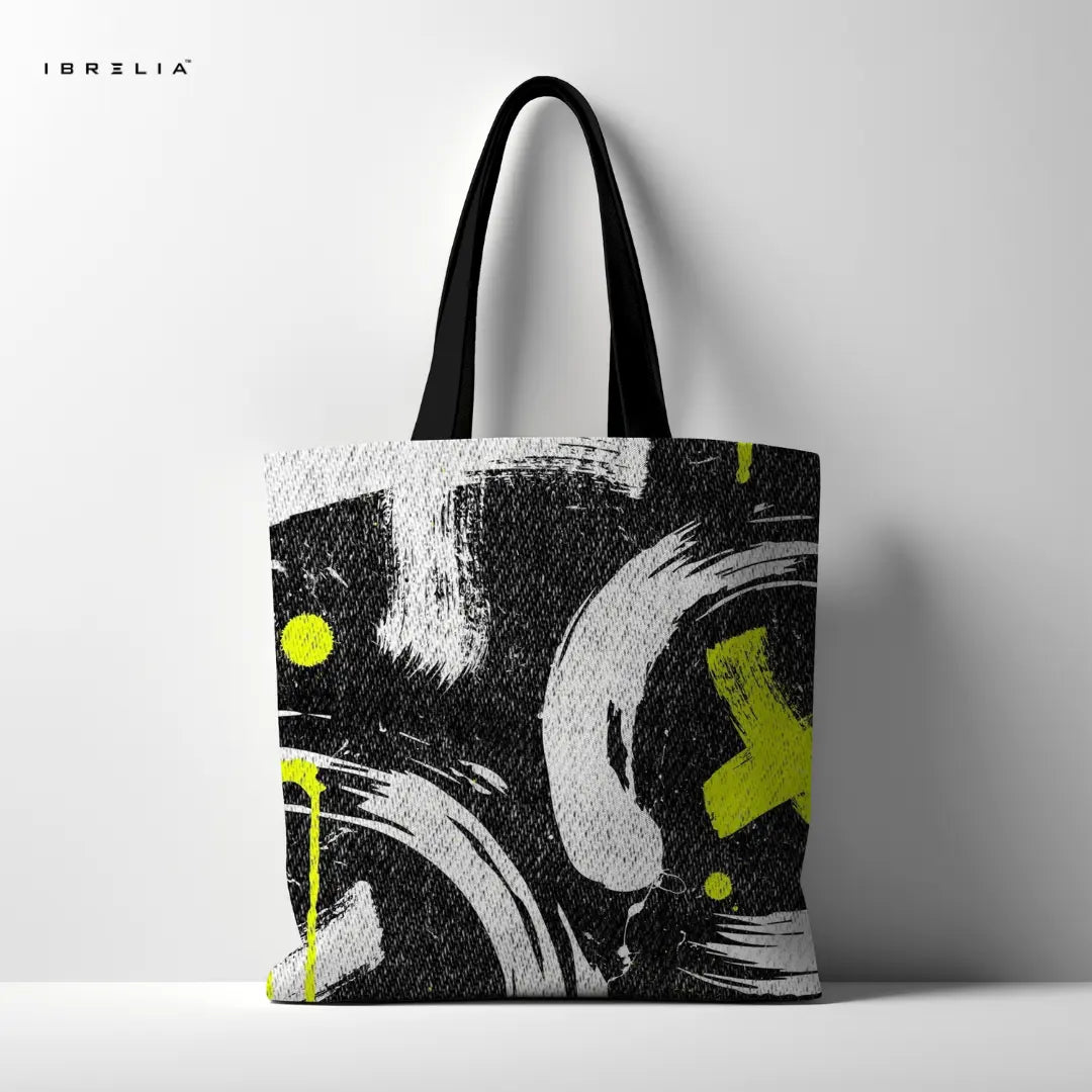 IBRELIA™ Urban Graffiti Street Style Premium Jute Tote Bag with Velvet Handles & Inner Zip Pocket IBRELIA