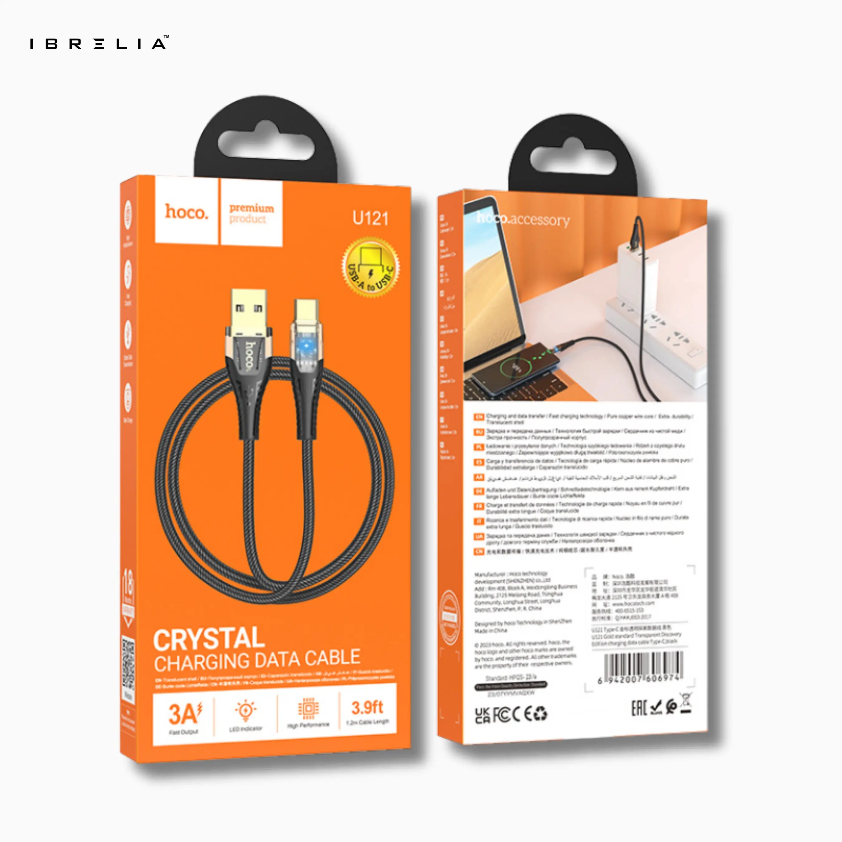 HOCO U121 Transparent Discovery Edition 2.4A Charging Data Cable (USB-A to Type-C) | IBRELIA™ IBRELIA