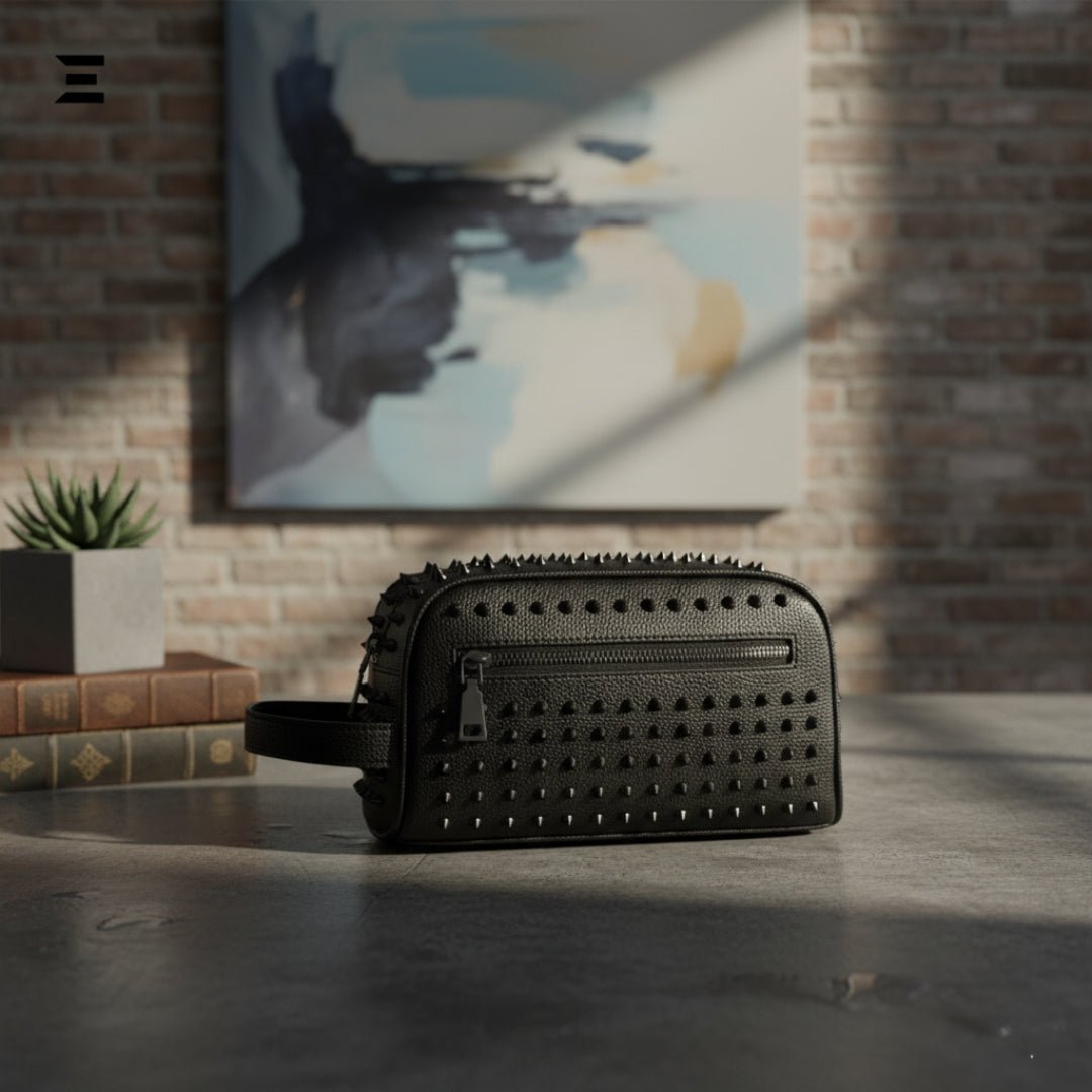 Elegant Black Rivet Leather Wrist Clutch – Unisex Evening & Party Bag IBRELIA™ - IBRELIA