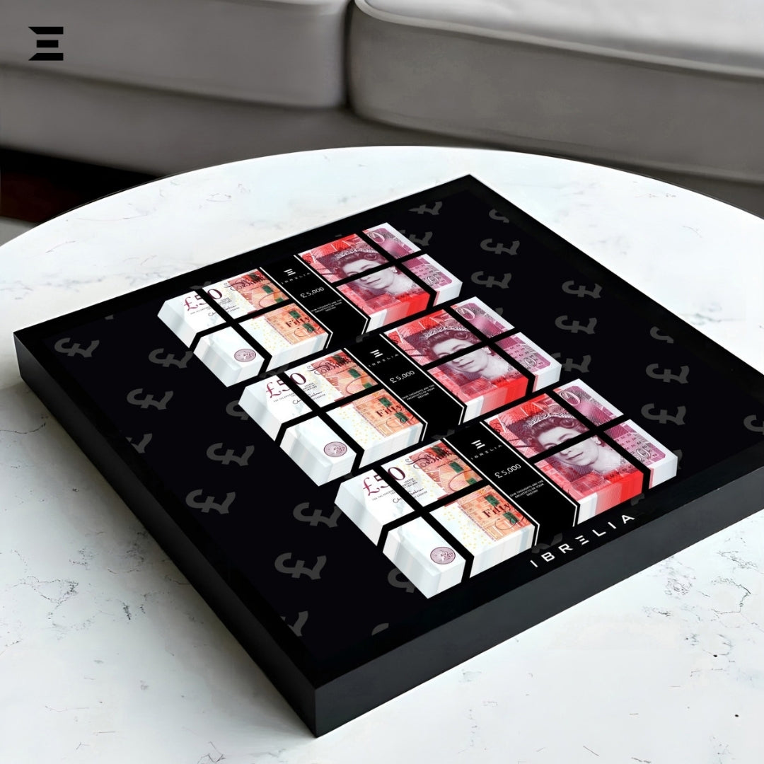 IBRELIA™ 3D Pound Money Frame – £50 Stacks | Premium Luxury Acrylic Display Frame IBRELIA