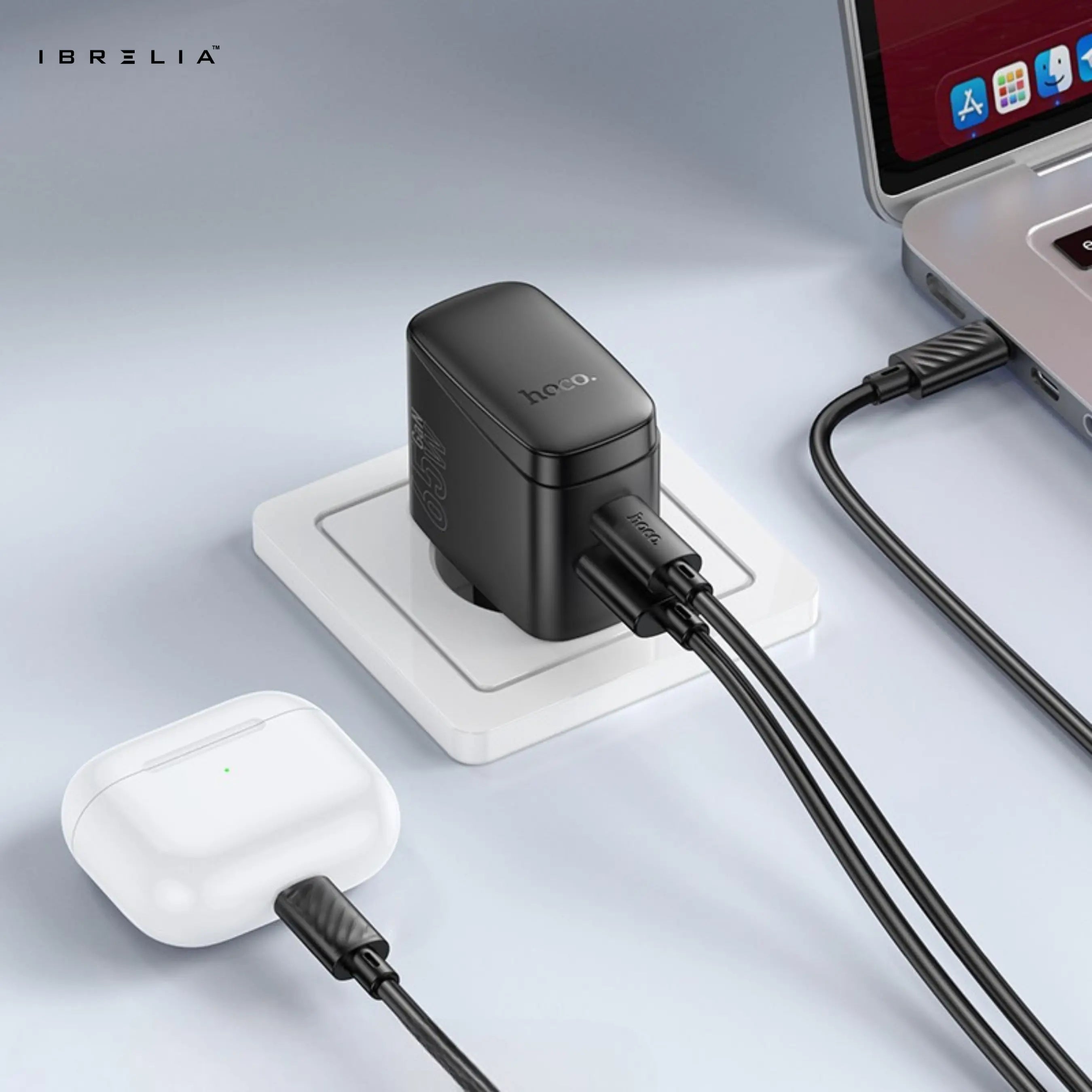 HOCO CS63A Bright PD65W Dual-Port Fast Charger (USB-C + USB-A | 65W Total Output | EU Plug) | IBRELIA™ IBRELIA