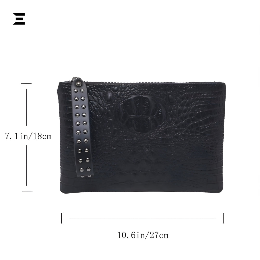 Crocodile Embossed Studded Wristlet Bag | Vintage Old-Money PU Leather Clutch for Women | IBRELIA™