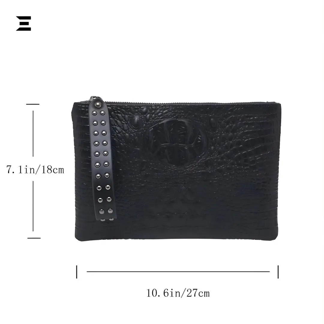 Crocodile Embossed Studded Wristlet Bag | Vintage Old-Money PU Leather Clutch for Women | IBRELIA™ IBRELIA