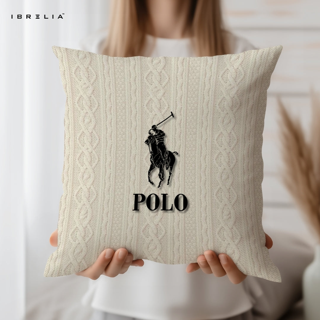 Minimal Polo Cushion | Classic Horse Logo Design | Premium Jute Fabric | Double-Sided Print | IBRELIA™ IBRELIA