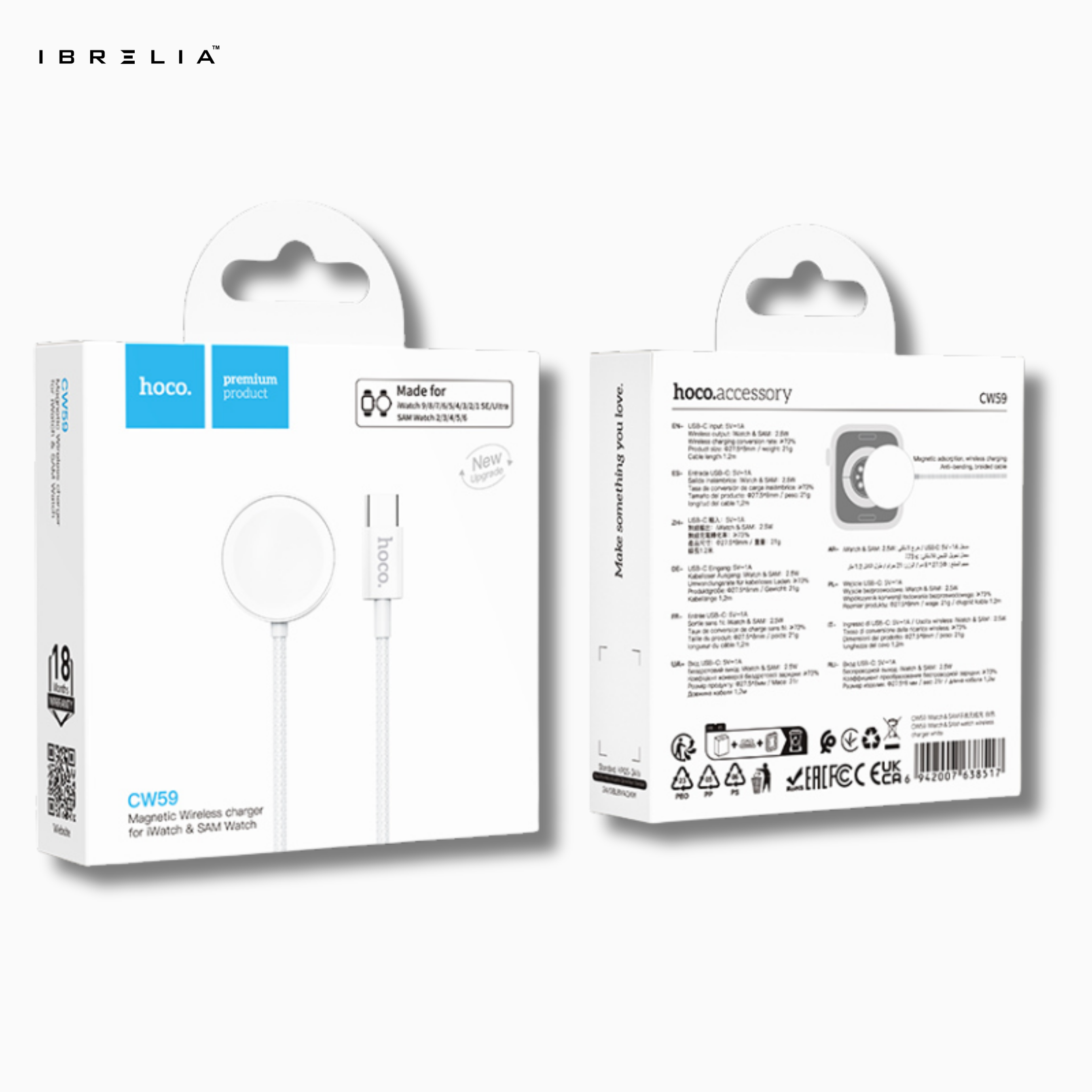 HOCO Magnetic Wireless Watch Charger CW59 – Apple Watch Fast Charging (1–9, SE/SE2, Ultra/Ultra 2) | IBRELIA