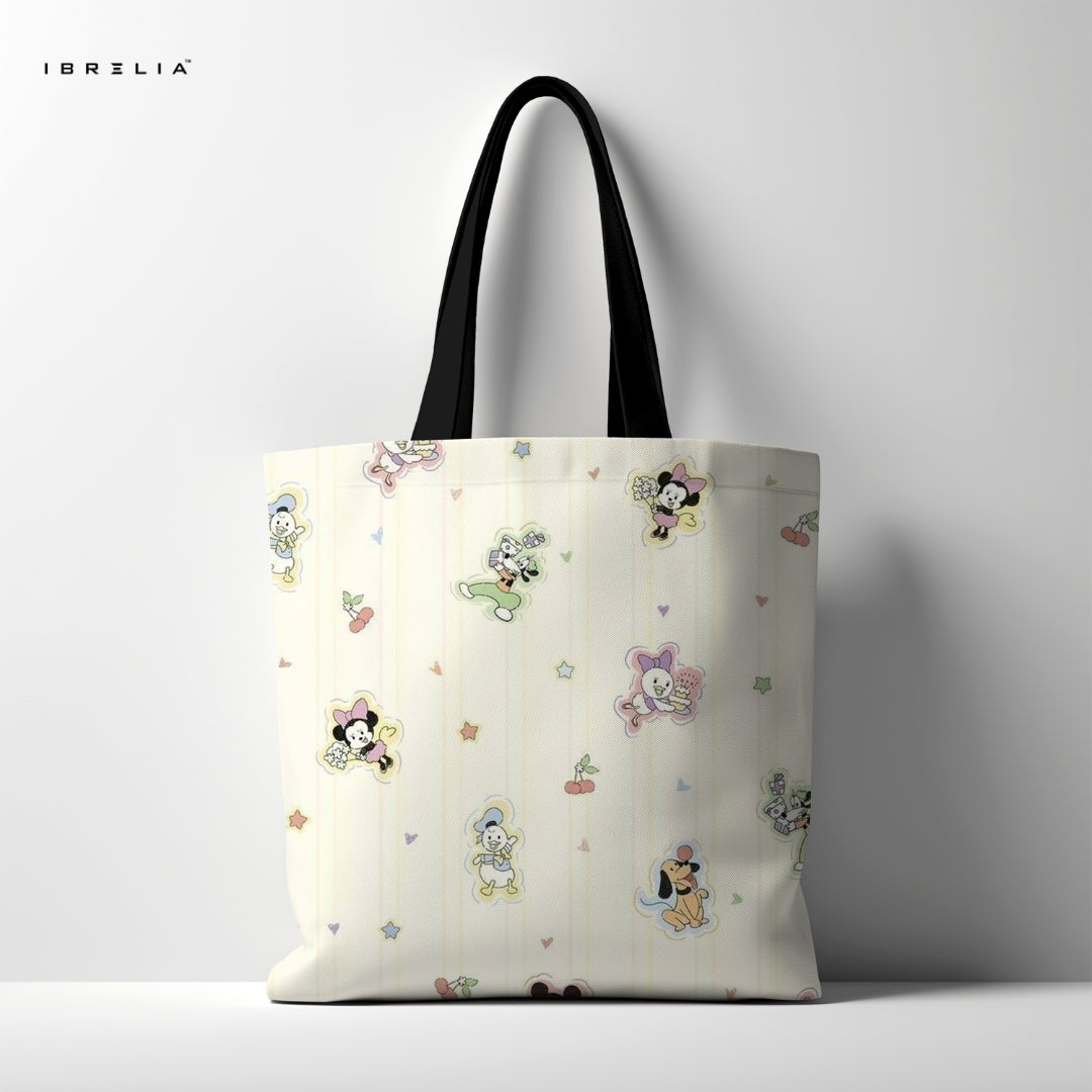 IBRELIA™ Pastel Cartoon Friends Tote Bag – Cute Minimal Aesthetic Tote IBRELIA