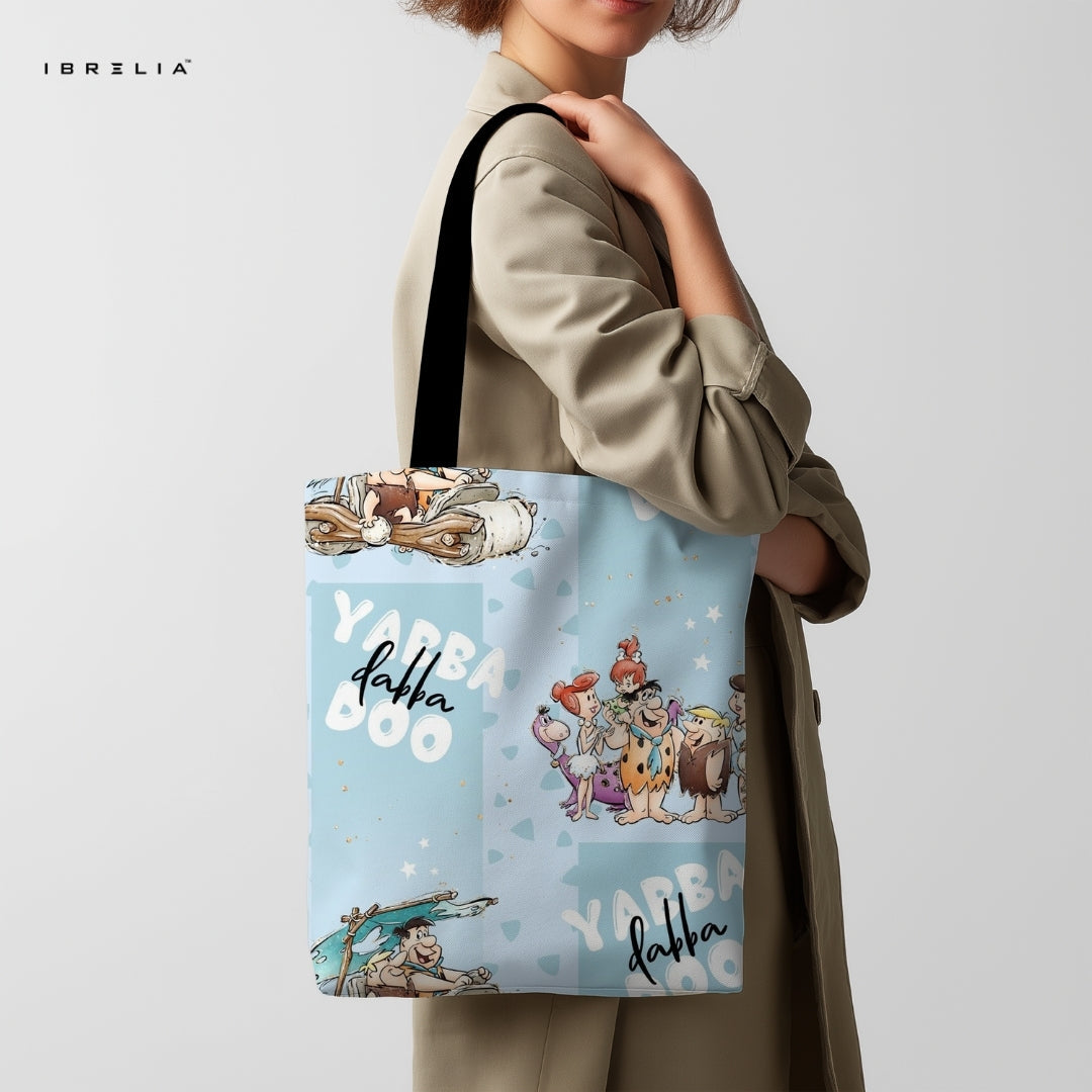 IBRELIA™ Yabba Dabba Cartoon Tote Bag – Retro Stone Age Pop Art Tote IBRELIA