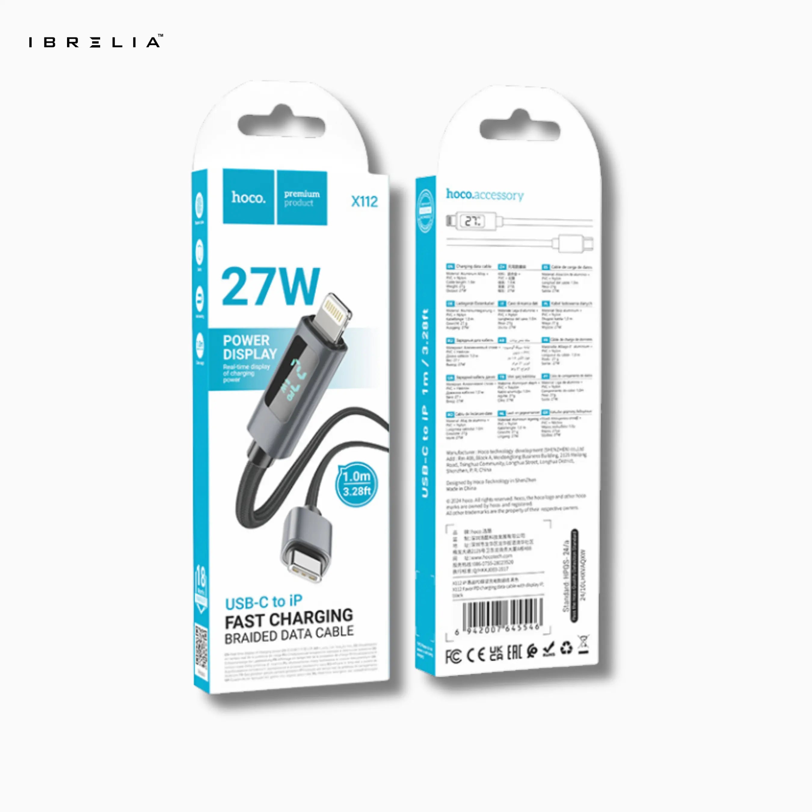 HOCO X112 Favor 27W PD Charging Data Cable with Power Display (USB-C to iP) | IBRELIA™ IBRELIA