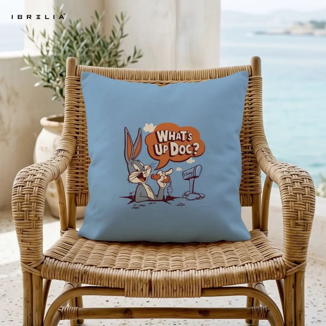 Bugs Bunny “What’s Up Doc?” Cushion 15x15 Inch | Looney Tunes Cartoon Pillow | IBRELIA™ IBRELIA