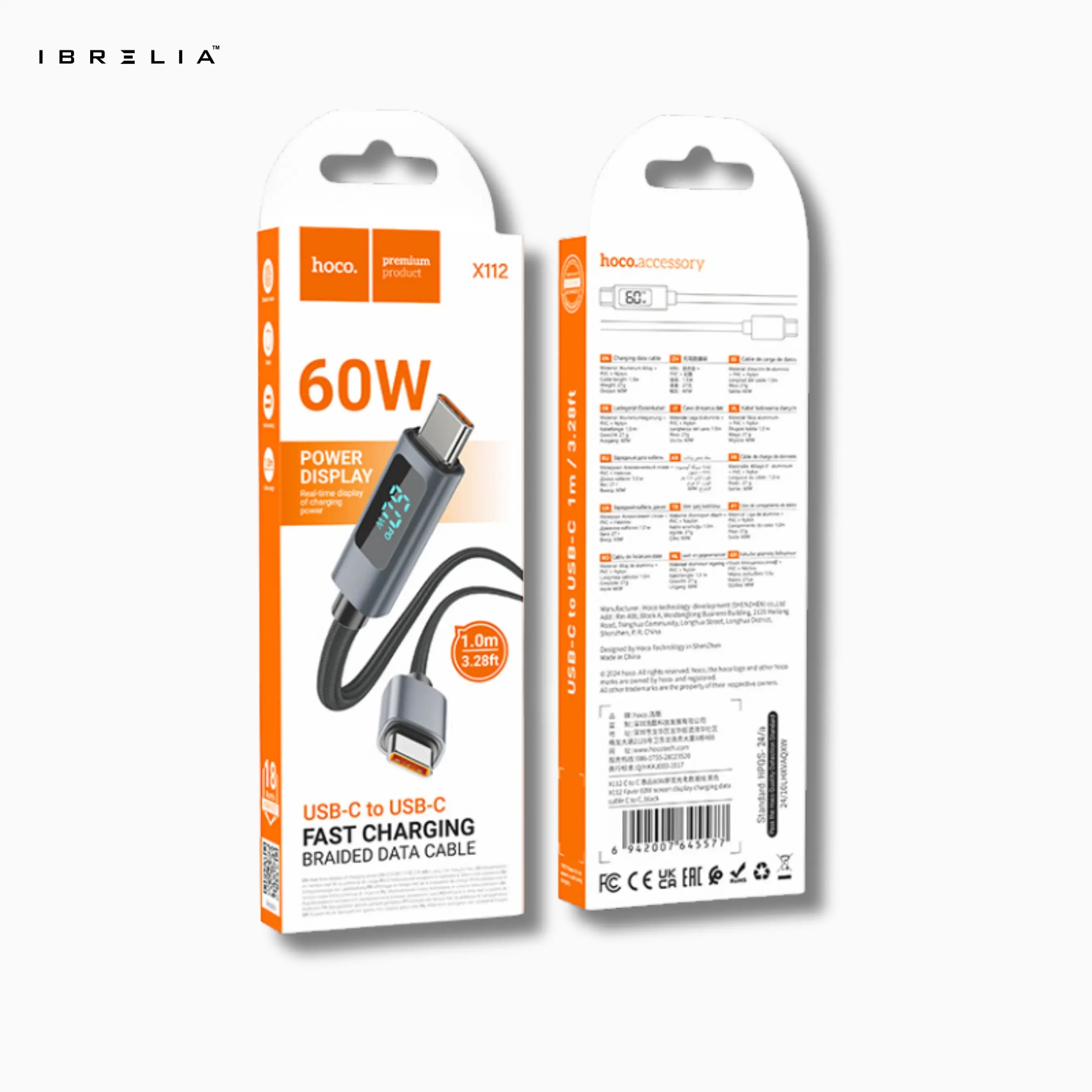 HOCO X112 Favor 60W PD Fast Charging Cable with Power Display (USB-C to USB-C) | IBRELIA™ IBRELIA