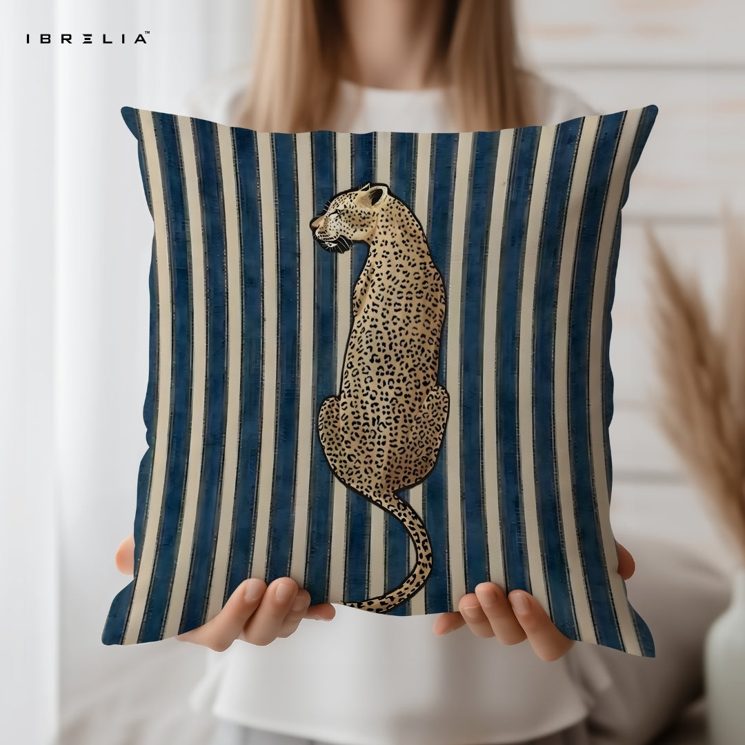 Leopard Stripe Cushion | Minimal Animal Print Design | Blue Aesthetic Cushion | IBRELIA™ IBRELIA