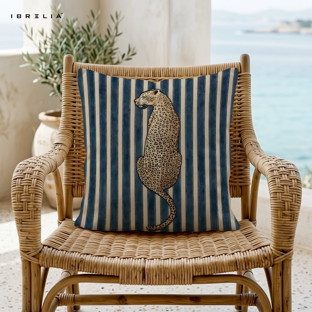 Leopard Stripe Cushion | Minimal Animal Print Design | Blue Aesthetic Cushion | IBRELIA™ IBRELIA