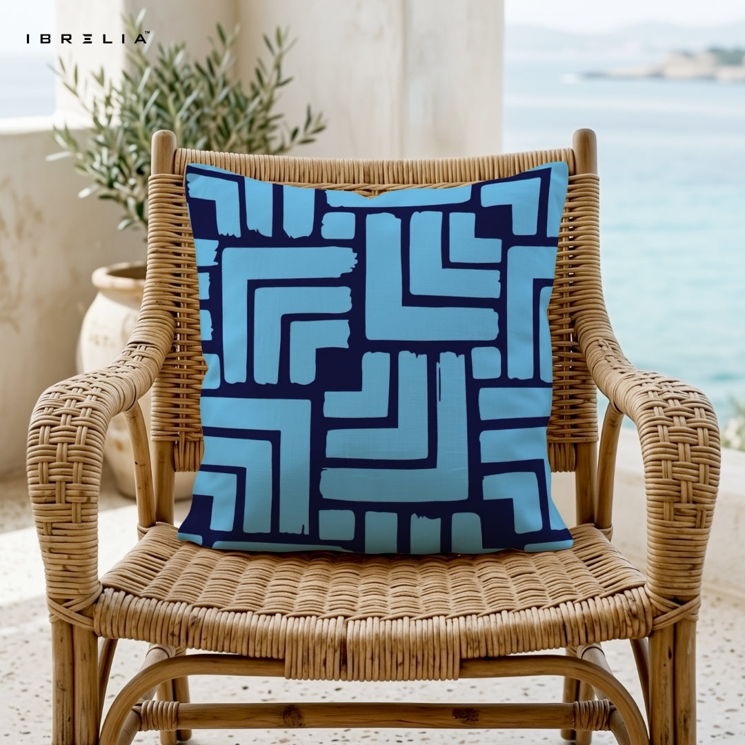 Abstract Geometric Cushion | Blue Maze Pattern Design | Modern Minimal Cushion | IBRELIA™ IBRELIA