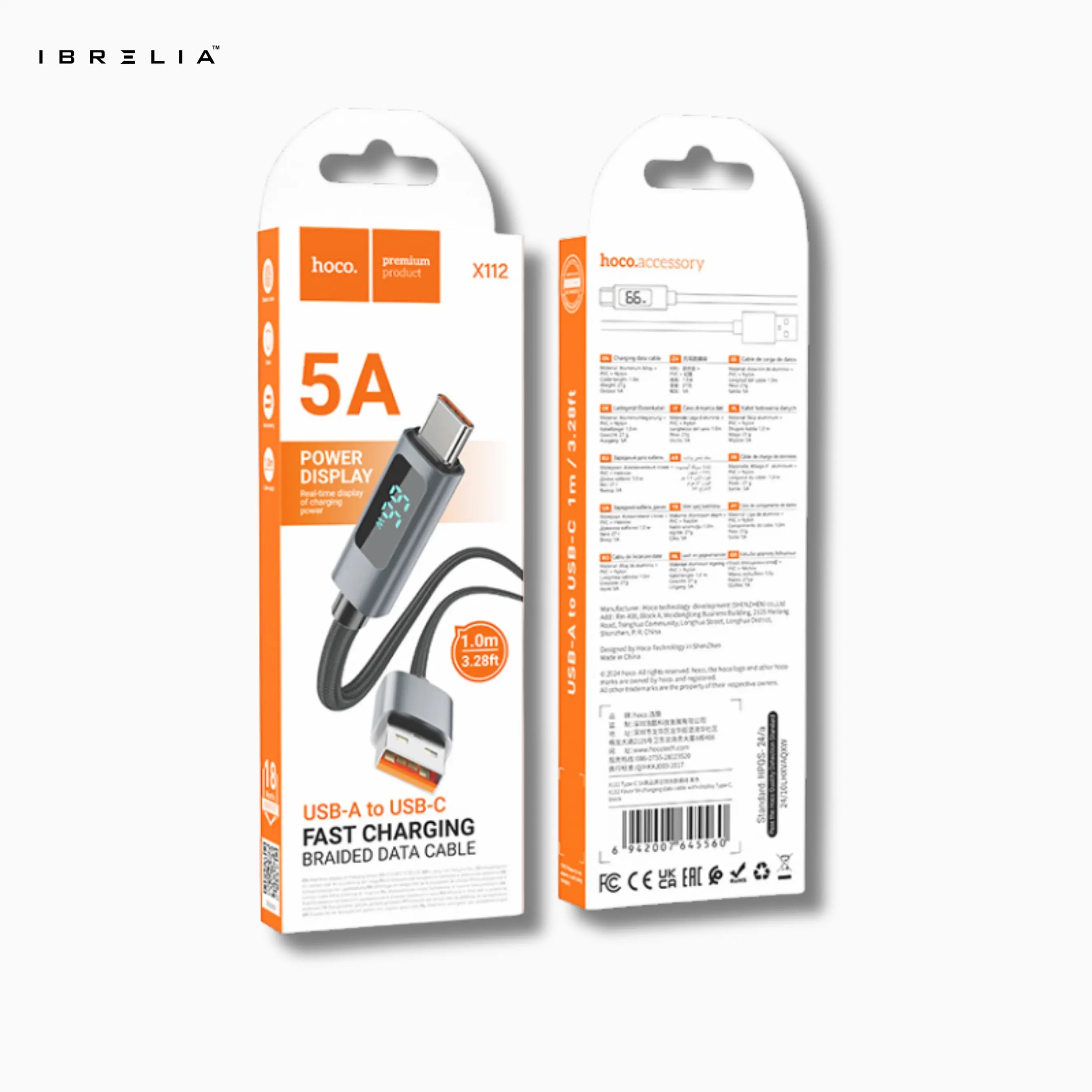 HOCO X112 Favor 5A Fast Charging Cable with Power Display (USB-A to Type-C) | IBRELIA™ IBRELIA