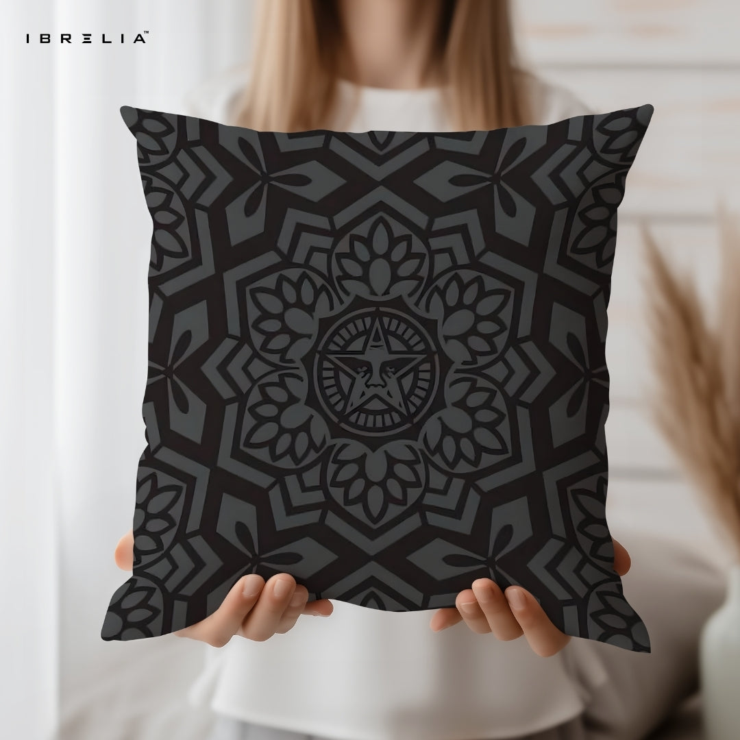Dark Mandala Cushion | Geometric Floral Pattern | Luxury Black Decorative Cushion | IBRELIA™ IBRELIA