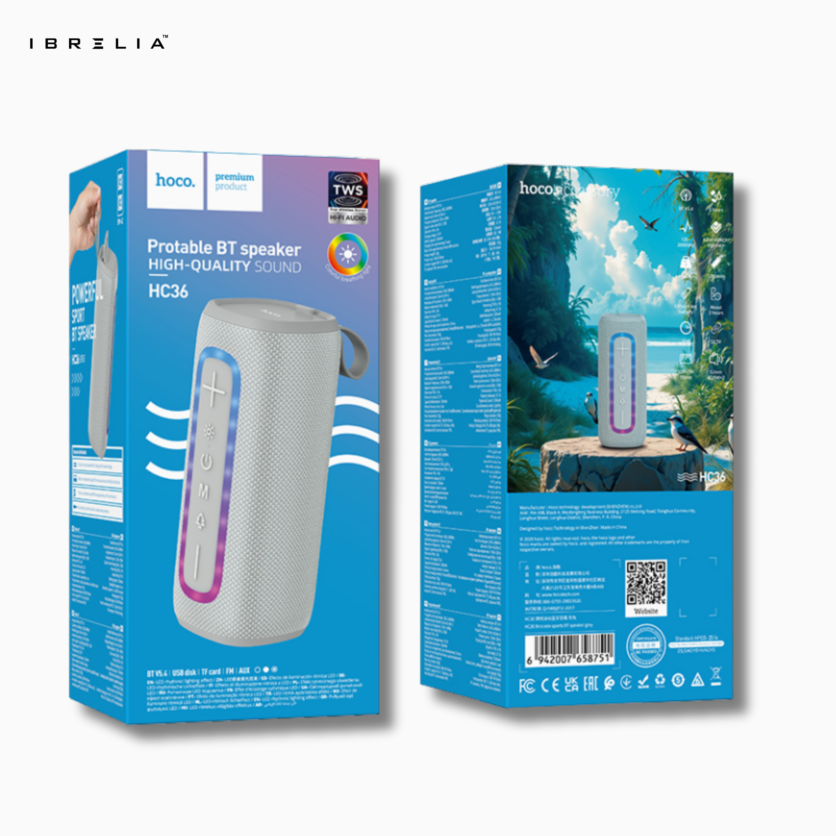 HOCO HC36 Brocade Sports Bluetooth Speaker | 10W Stereo Sound | RGB Lights | Portable Outdoor Speaker | IBRELIA™ IBRELIA