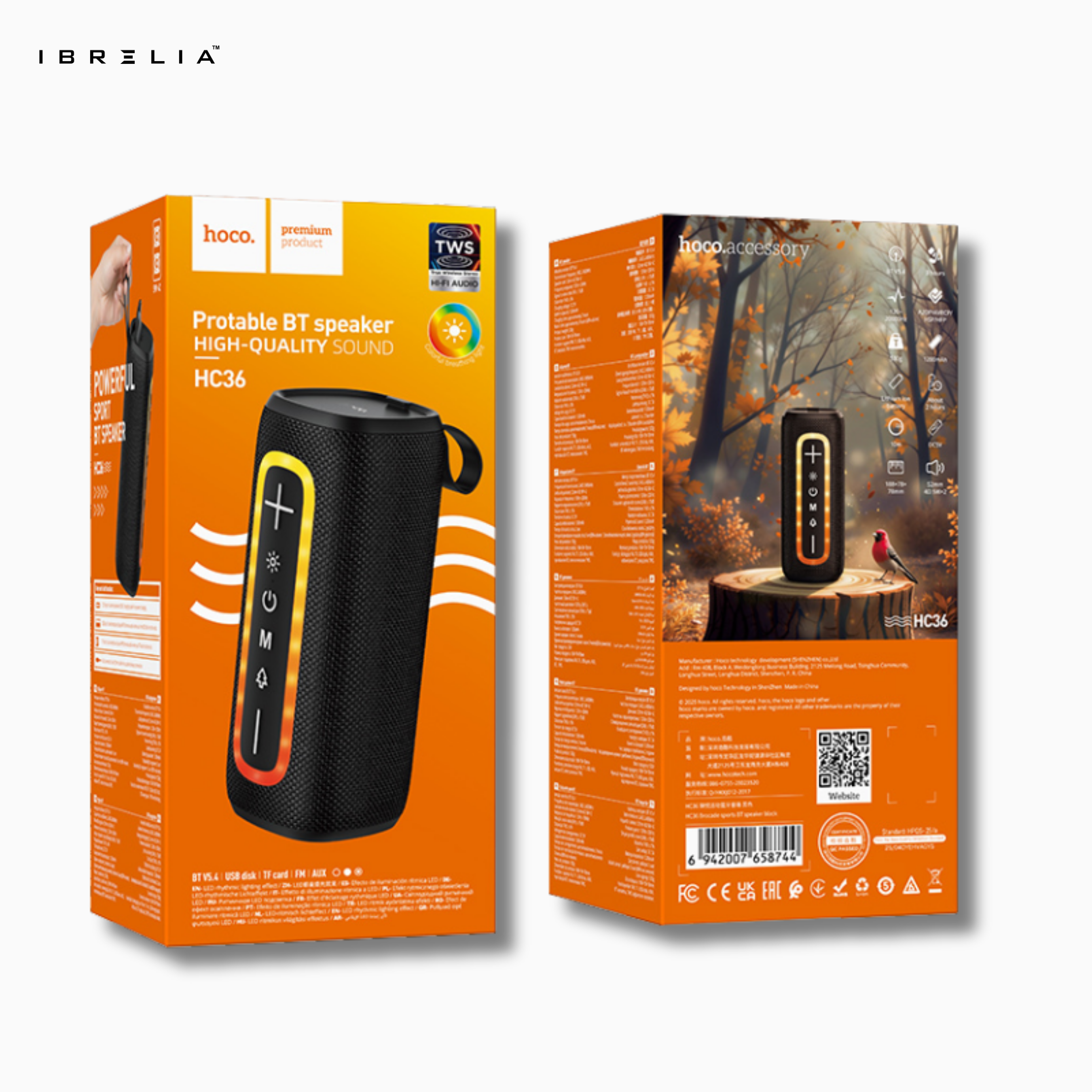 HOCO HC36 Brocade Sports Bluetooth Speaker | 10W Stereo Sound | RGB Lights | Portable Outdoor Speaker | IBRELIA™ IBRELIA