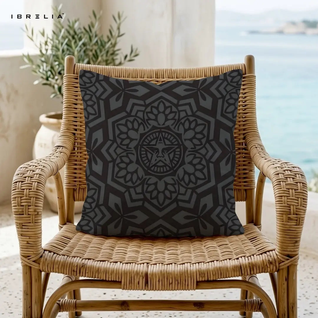 Dark Mandala Cushion | Geometric Floral Pattern | Luxury Black Decorative Cushion | IBRELIA™ IBRELIA