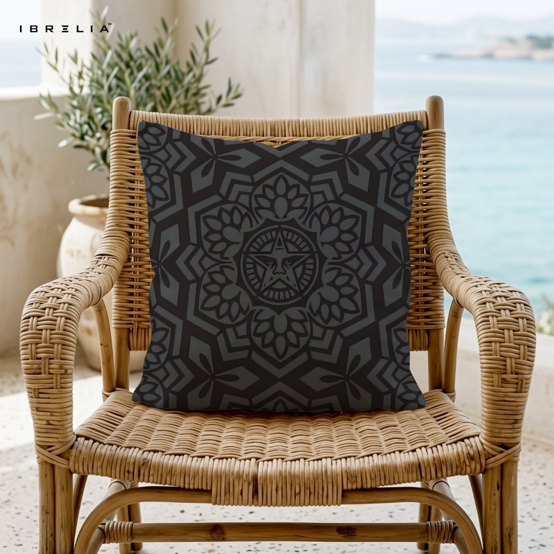 Dark Mandala Cushion | Geometric Floral Pattern | Luxury Black Decorative Cushion | IBRELIA™ IBRELIA