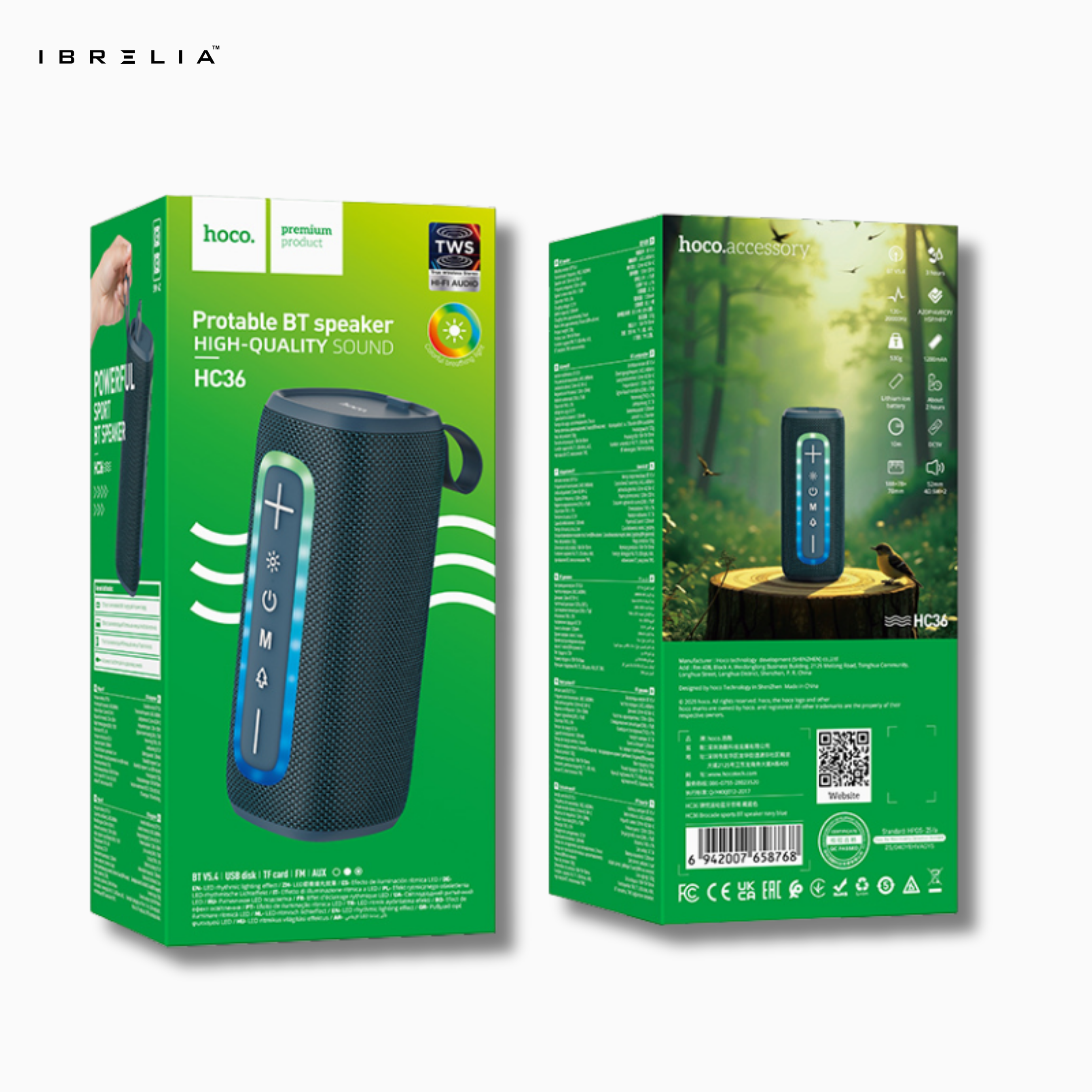 HOCO HC36 Brocade Sports Bluetooth Speaker | 10W Stereo Sound | RGB Lights | Portable Outdoor Speaker | IBRELIA™ IBRELIA