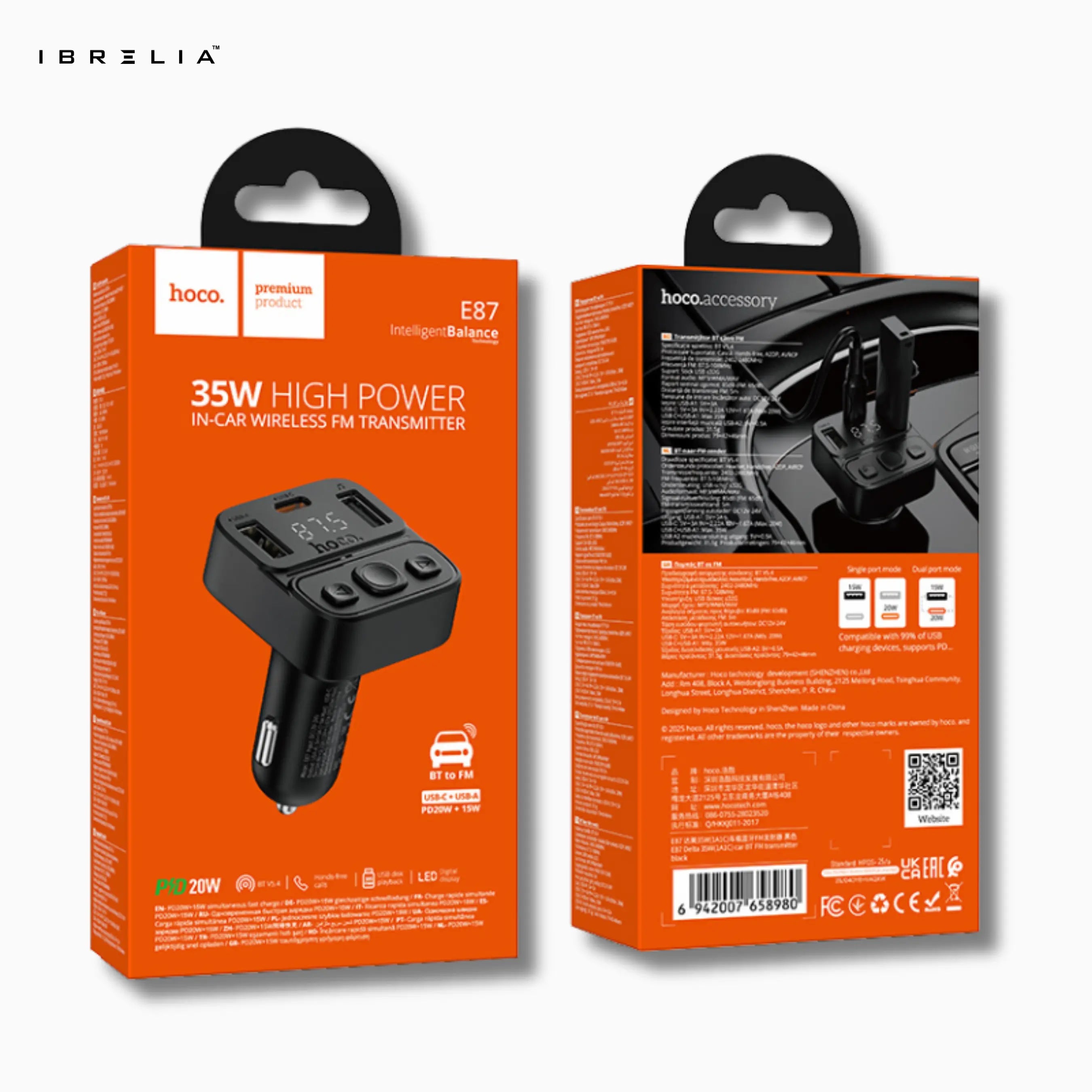 HOCO E87 – 35W High-Power In-Car Wireless FM Transmitter | IBRELIA™ IBRELIA