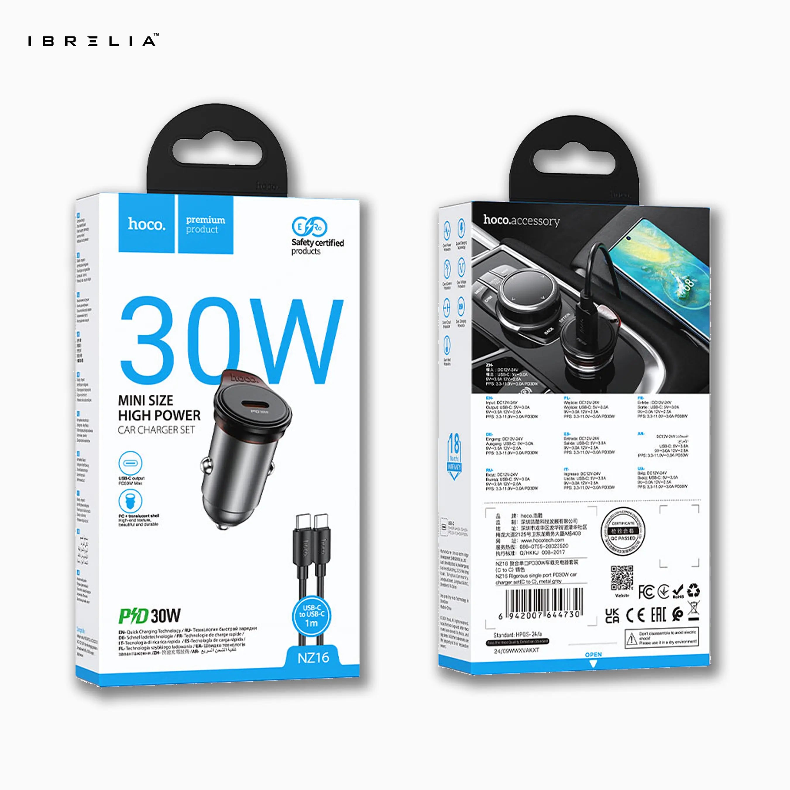 HOCO NZ16 Rigorous PD30W Mini Car Charger Set (C to iP) | 30W Fast Charging | IBRELIA™ IBRELIA
