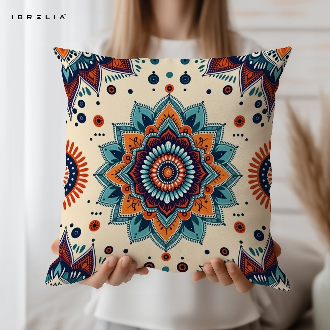 Colorful Mandala Cushion | Boho Geometric Pattern Cushion | Ethnic Decorative Cushion | IBRELIA™ IBRELIA