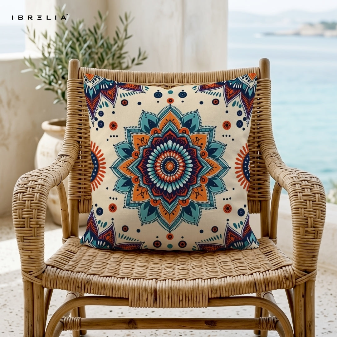 Colorful Mandala Cushion | Boho Geometric Pattern Cushion | Ethnic Decorative Cushion | IBRELIA™ IBRELIA