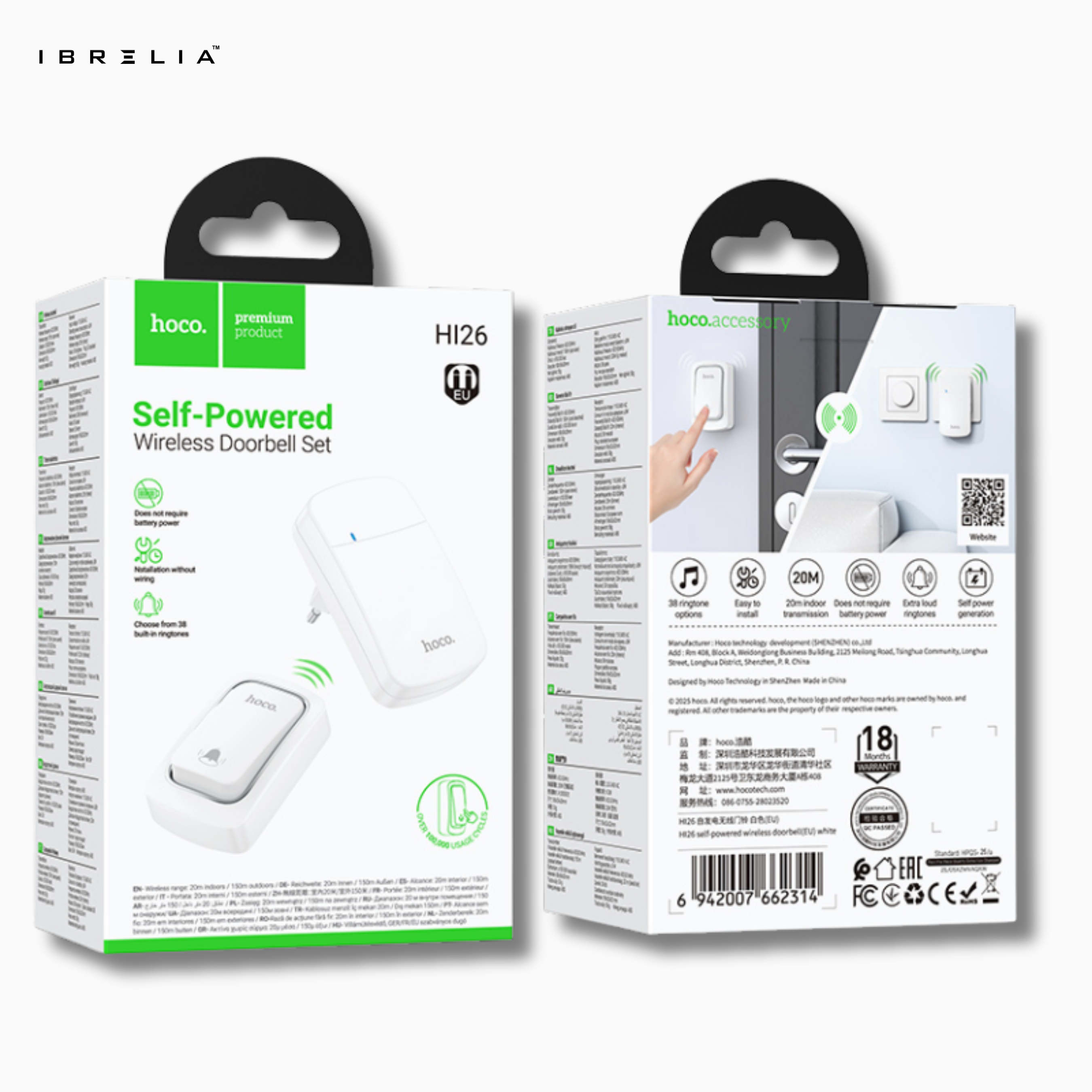 HOCO HI26 Self-Powered Wireless Doorbell Set – Battery-Free Smart Doorbell | IBRELIA™