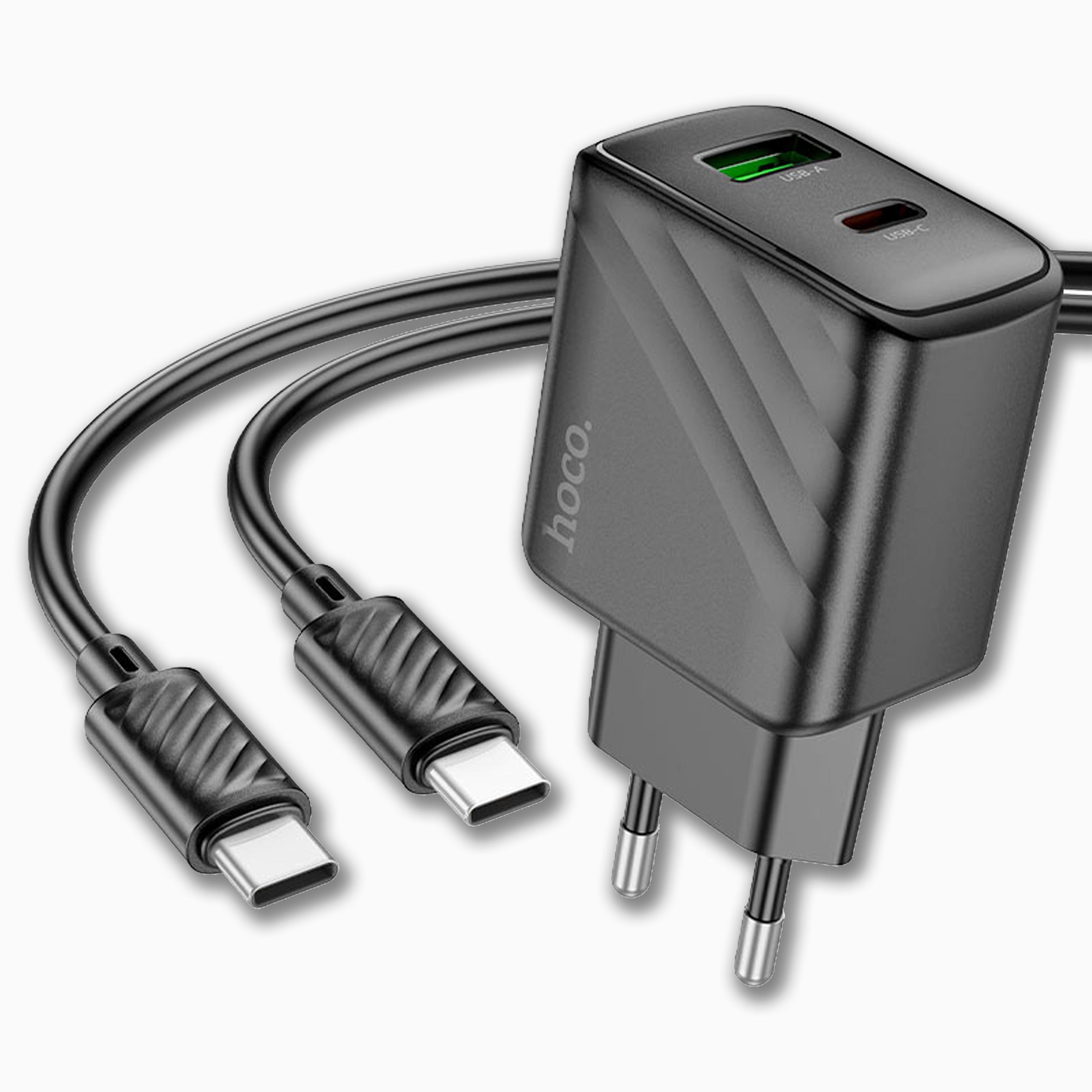 HOCO CS63A Bright PD65W Dual-Port Fast Charger Set (USB-C + USB-A | Includes 1m 60W Type-C Cable | EU Plug) | IBRELIA™