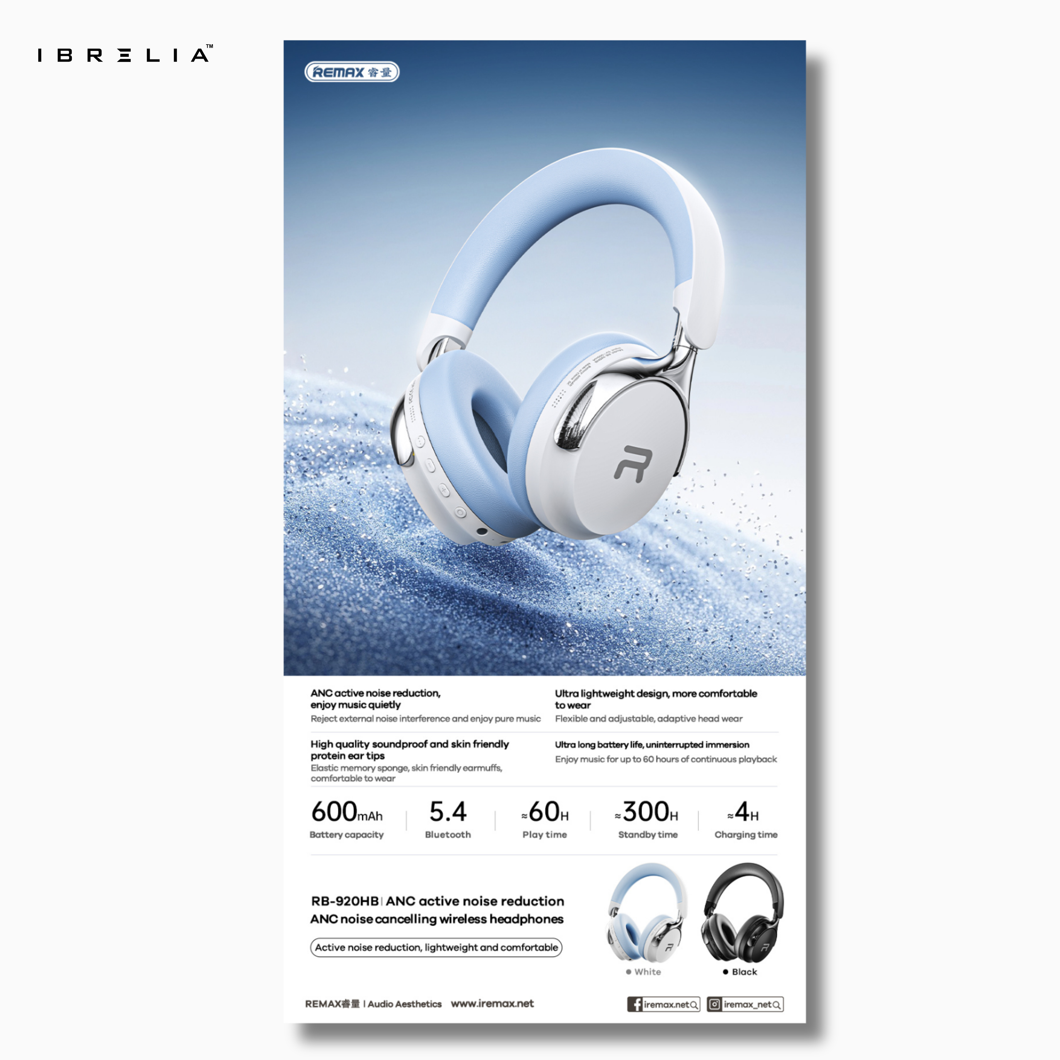 REMAX RB-920HB ANC Wireless Headphones | Active Noise Cancelling | Ultra-Long Battery | Foldable Design | IBRELIA™ IBRELIA