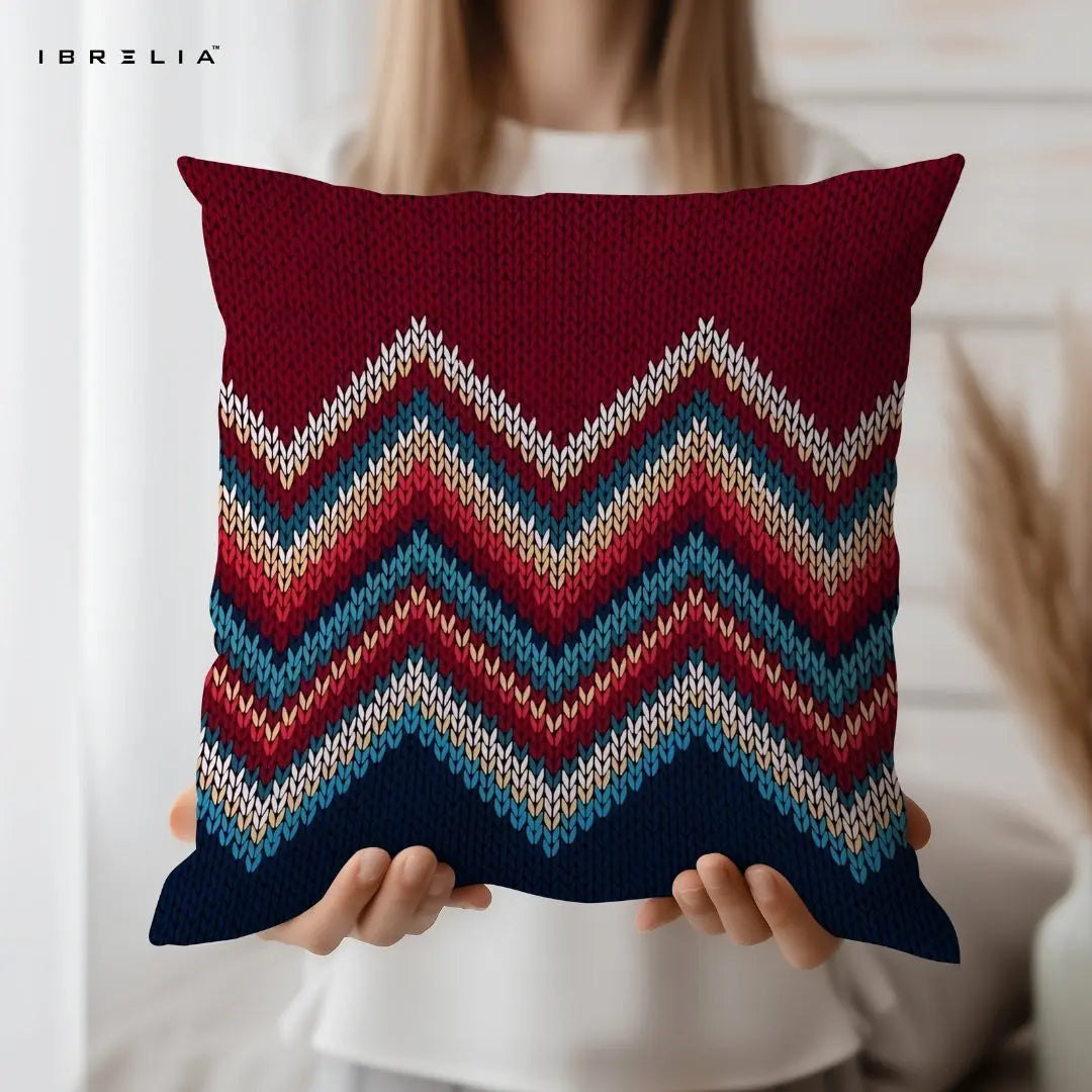 Chevron Pattern Cushion | Knitted Zigzag Cushion | Cozy Decorative Cushion | IBRELIA™ IBRELIA