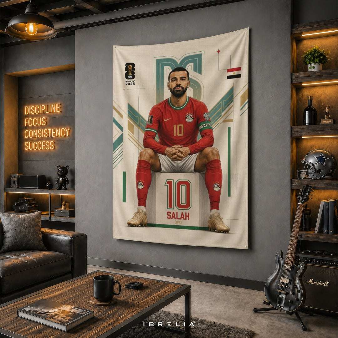 Mohamed Salah – FIFA World Cup 2026 – Premium Jute Fabric Tapestry – IBRELIA™