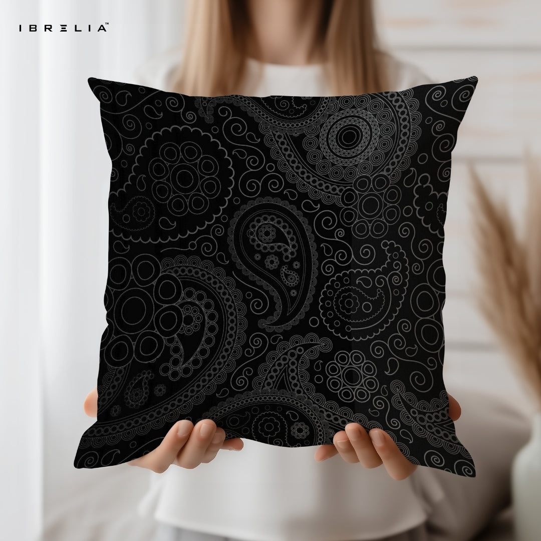 Paisley Pattern Cushion | Black Minimal Cushion | Abstract Decorative Cushion | IBRELIA™ IBRELIA