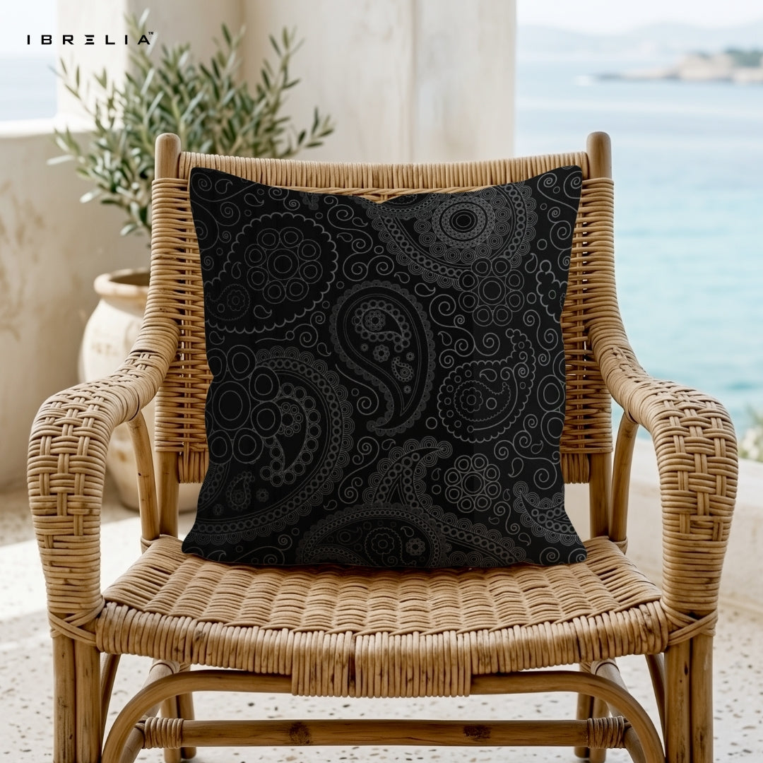 Paisley Pattern Cushion | Black Minimal Cushion | Abstract Decorative Cushion | IBRELIA™ IBRELIA