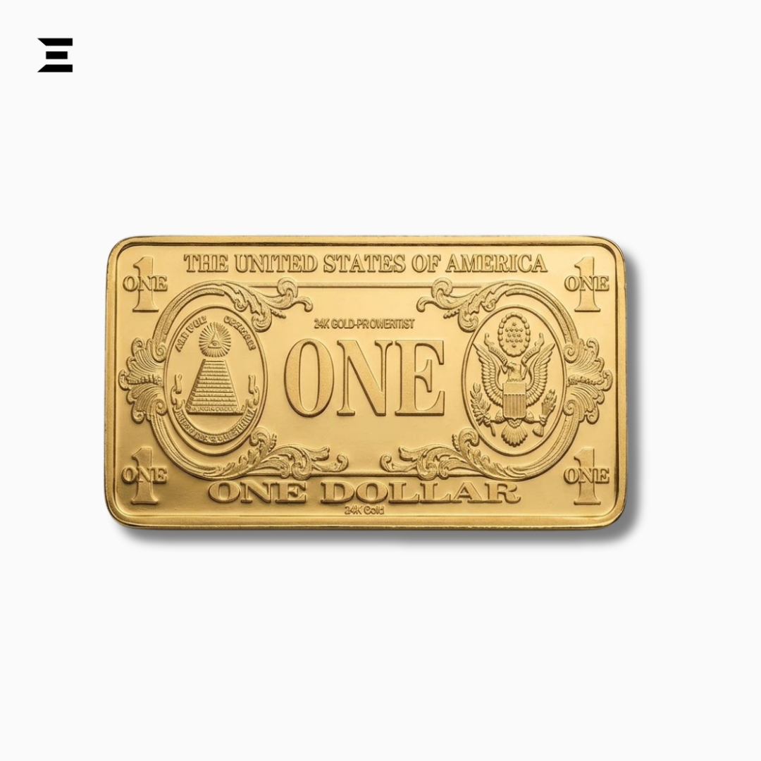 United States One Dollar Gold-Tone Collectible Bar | Double-Sided Embossed Miniature Display Piece