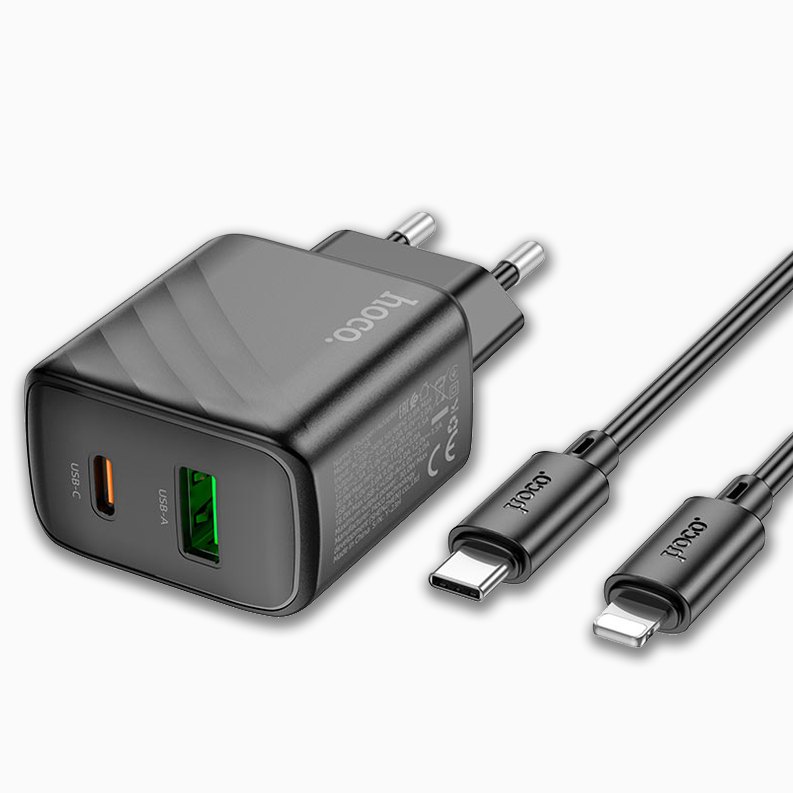 HOCO CS63A Bright PD65W Dual-Port Fast Charger Set (USB-C + USB-A | Includes 1m 60W Type-C Cable | EU Plug) | IBRELIA™