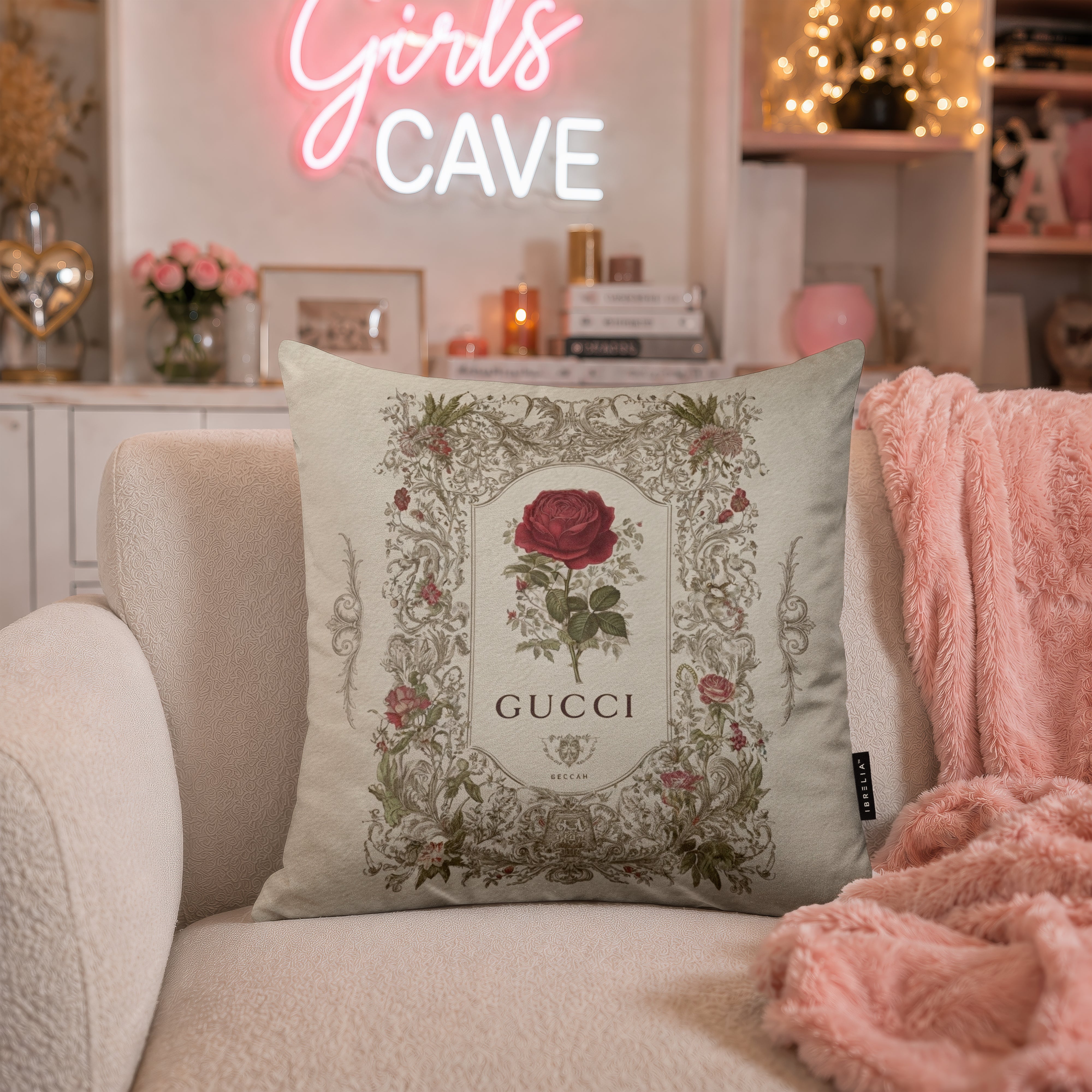 Luxury Vintage Rose Designer Cushion | Premium Velvet Suede | Double-Sided Print