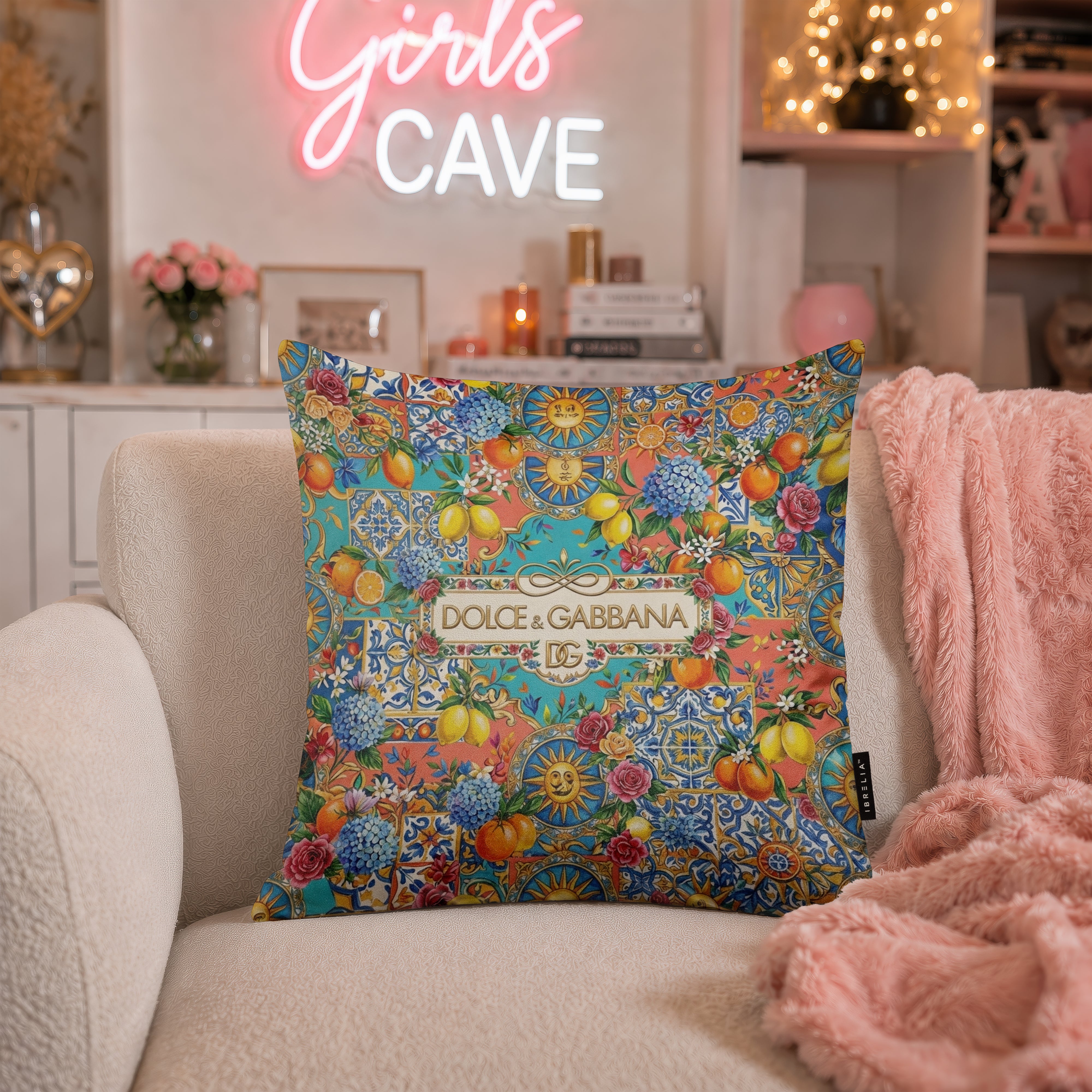 Luxury Mediterranean Citrus Designer Cushion | Premium Velvet Suede | Double-Sided Print