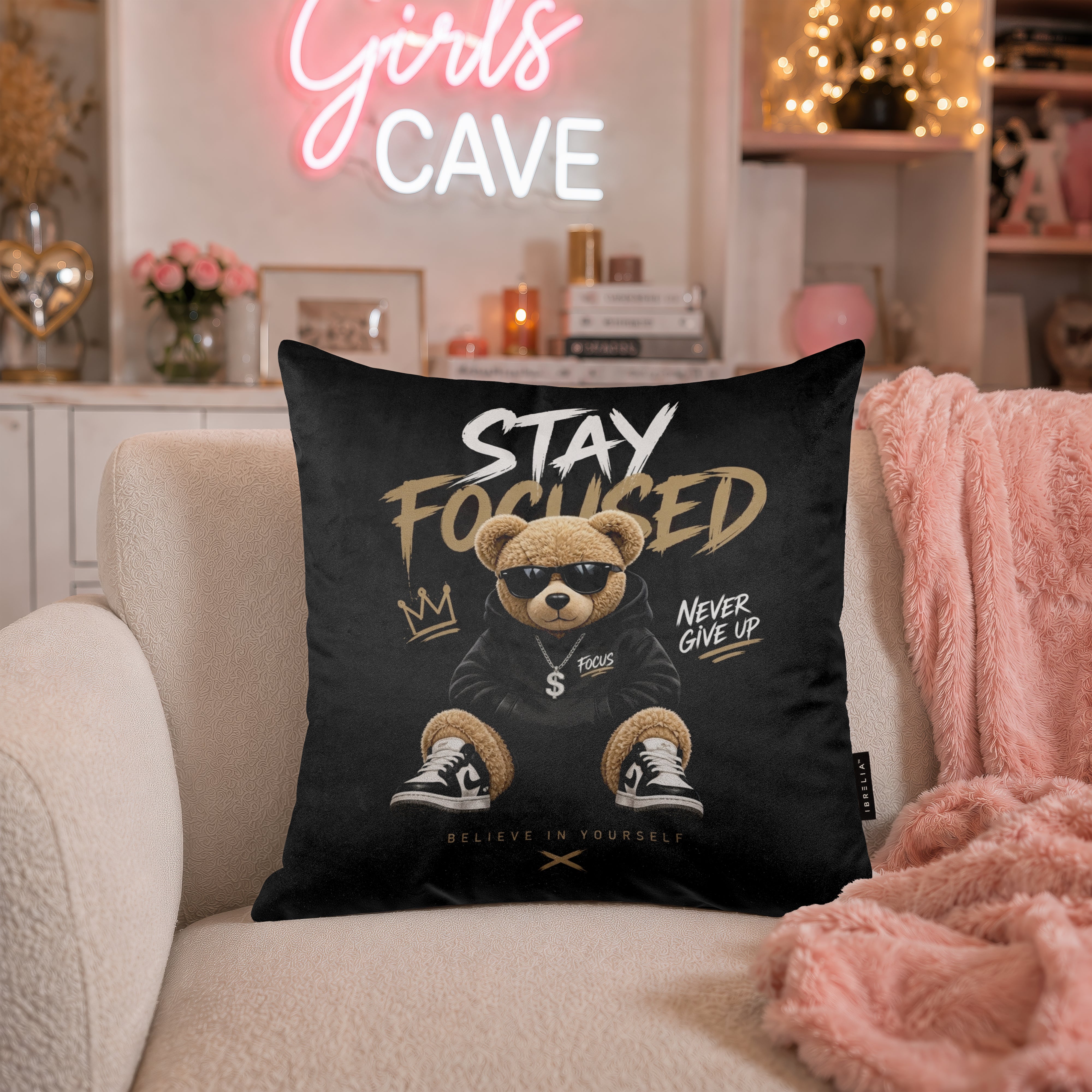 Stay Focused Teddy Cushion | Premium Velvet Suede | Double-Sided Print