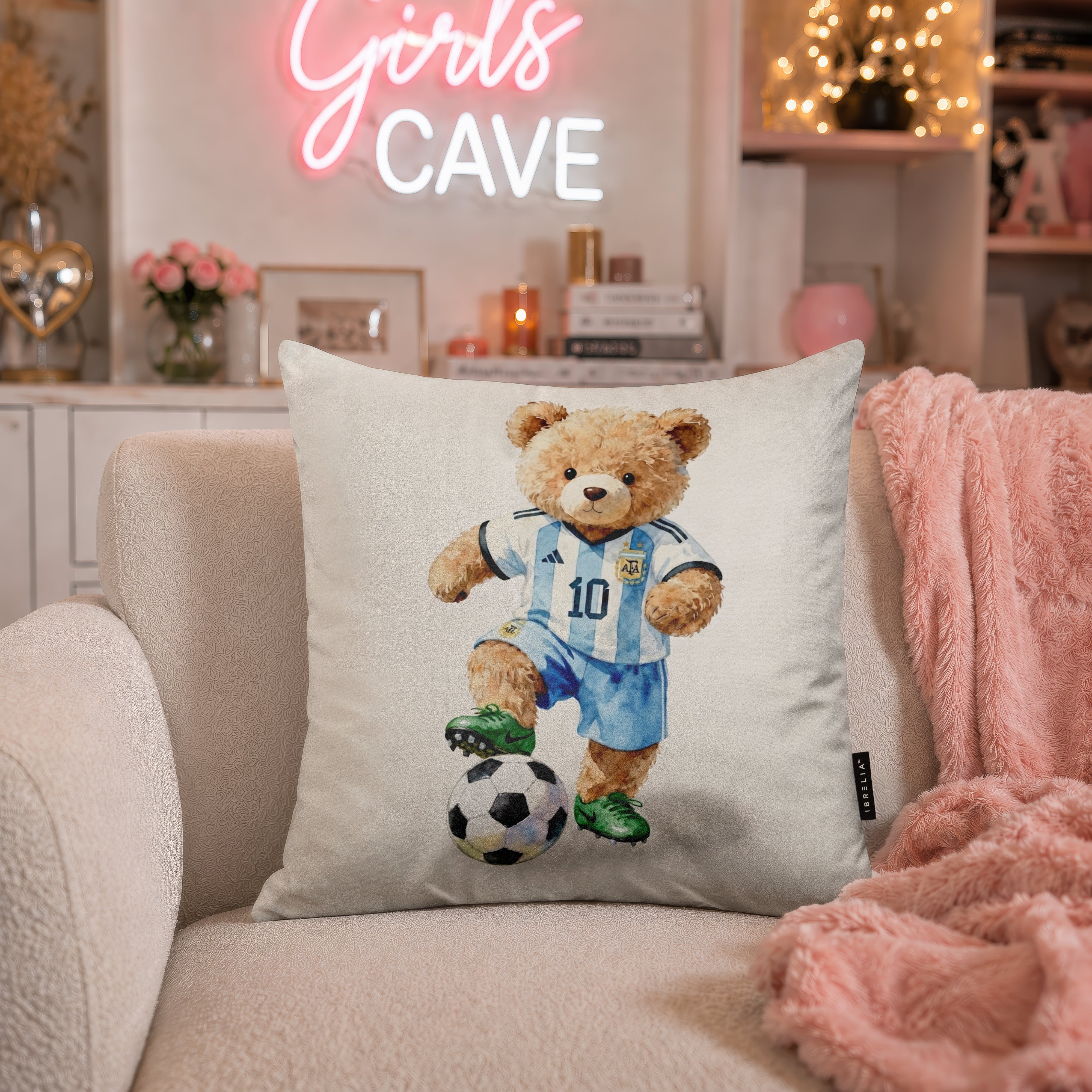 Lionel Messi Teddy Football Cushion | Premium Velvet Suede | Double-Sided Print