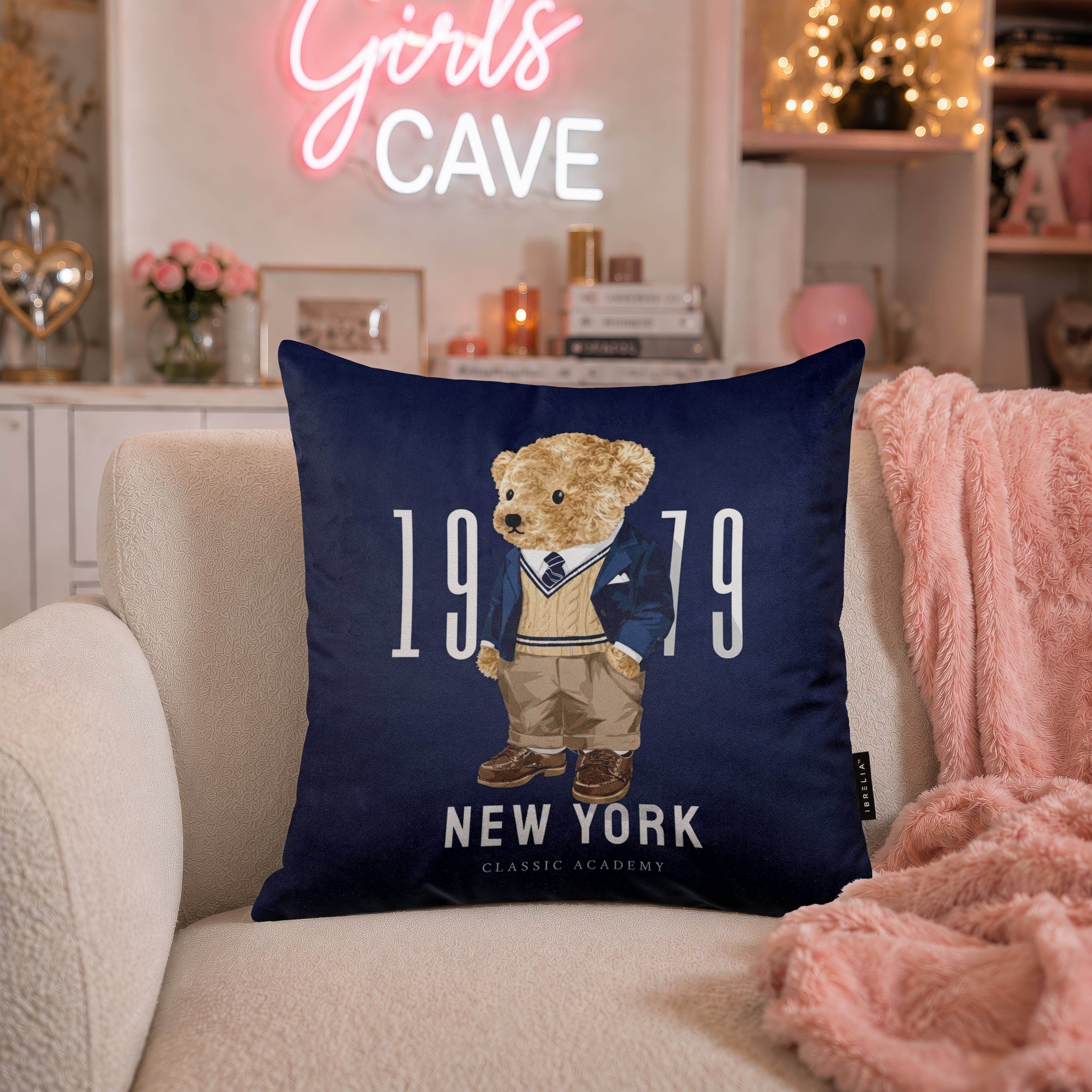 Classic Teddy Bear Velvet Suede Decorative Cushion | Premium Double-Sided Print