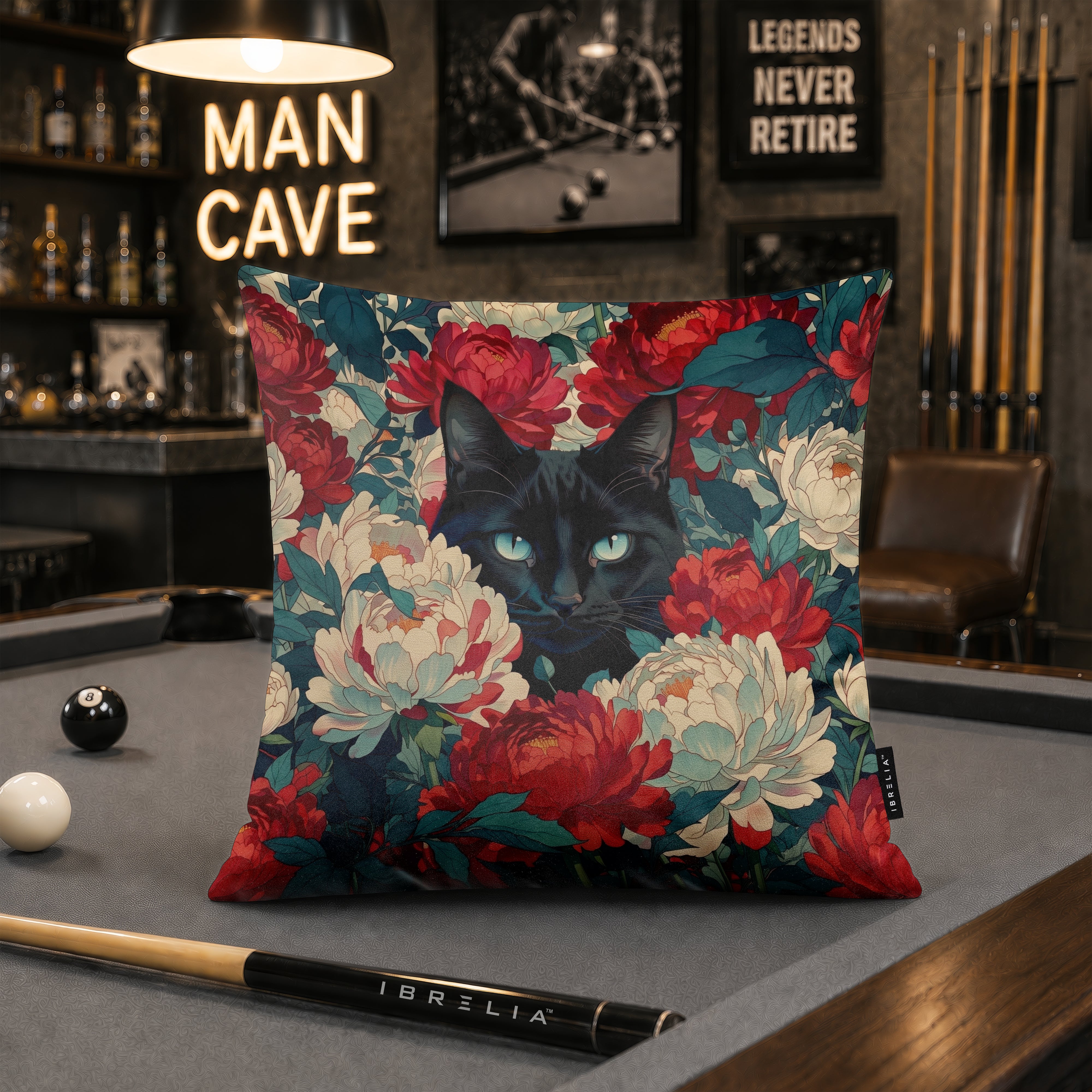 Midnight Bloom Black Cat Cushion | Premium Velvet Suede | Double-Sided Print