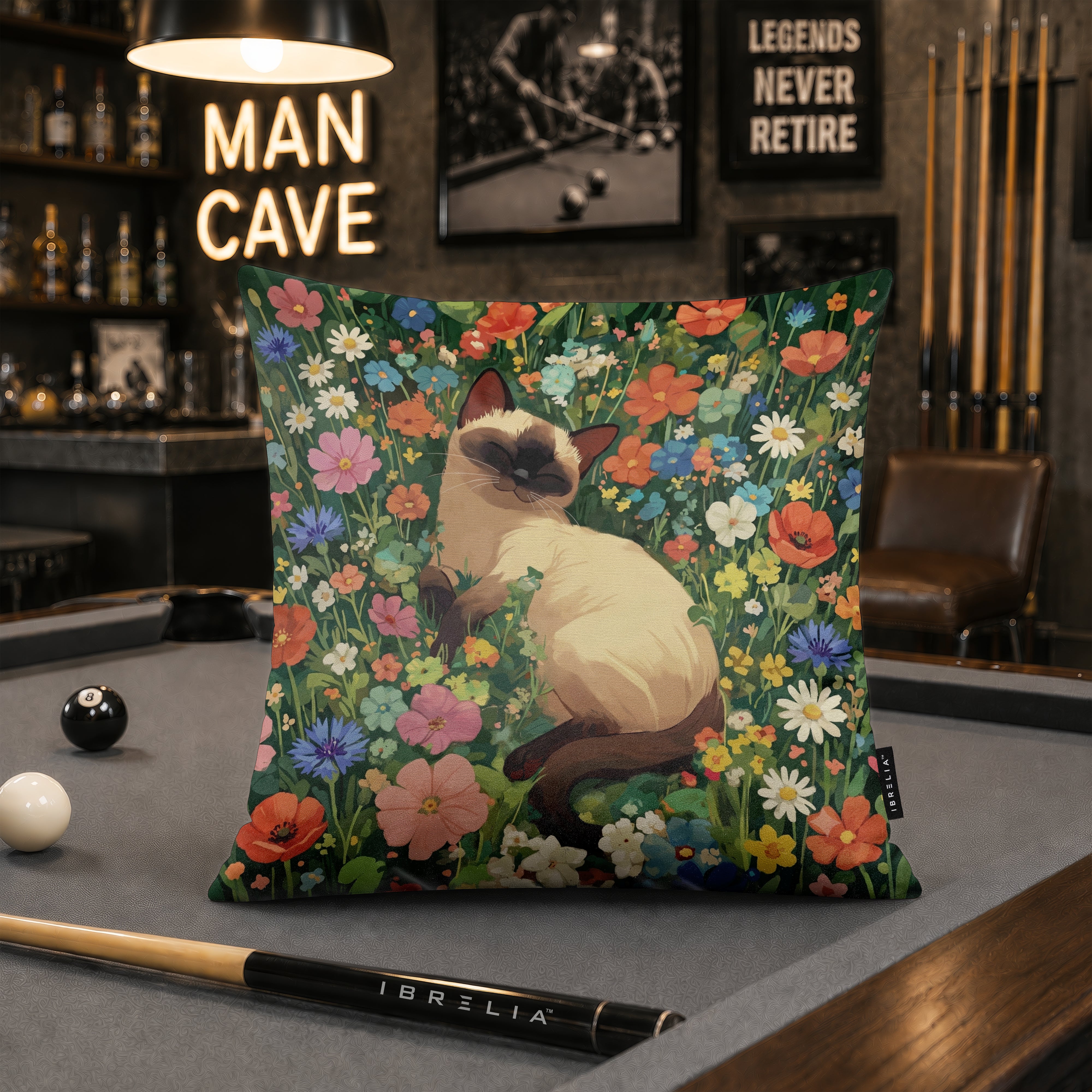 Sleeping Siamese Cat Floral Cushion | Premium Velvet Suede | Double-Sided Print