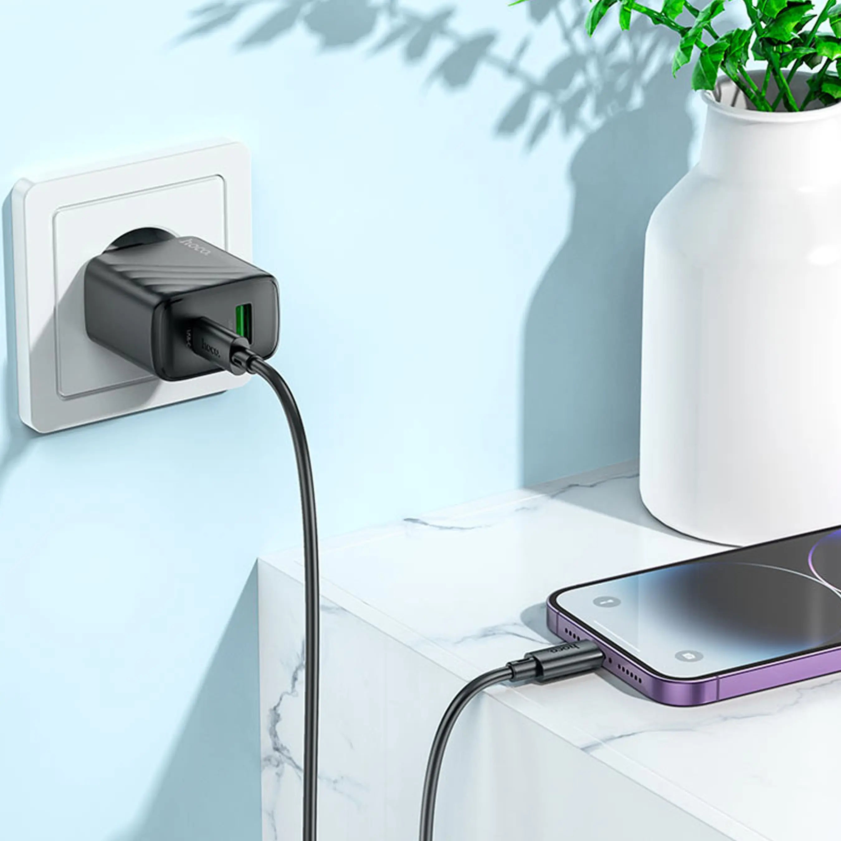 HOCO CS63A Bright PD65W Dual-Port Fast Charger Set (USB-C + USB-A | Includes 1m 60W Type-C Cable | EU Plug) | IBRELIA™ IBRELIA