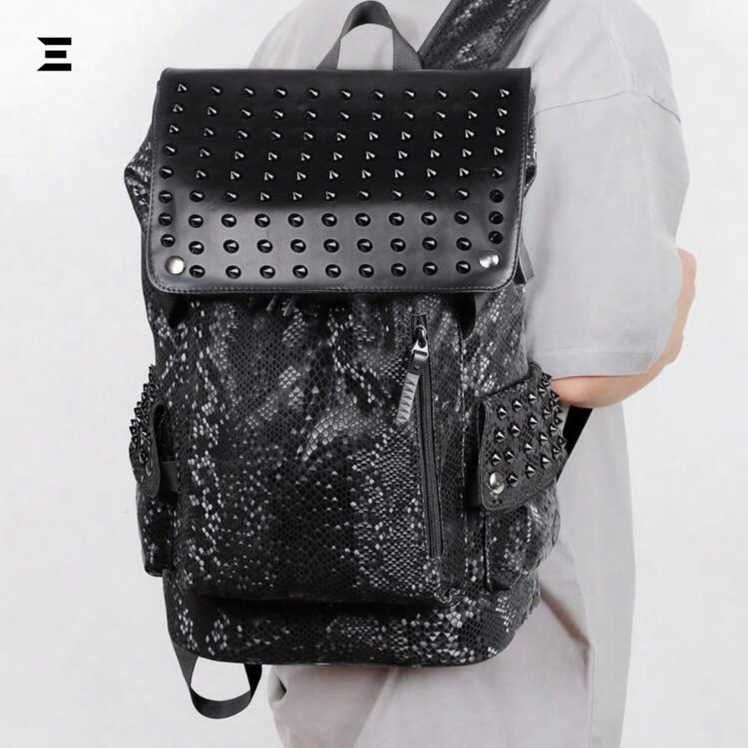 IBRELIA™ Men’s Studded Python Texture Backpack | Large Capacity, Anti-Scratch PU Leather