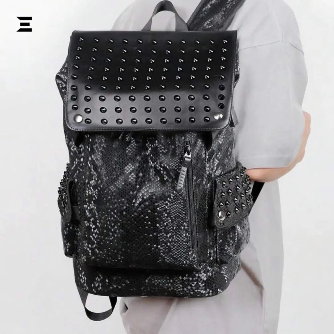 IBRELIA™ Men’s Studded Python Texture Backpack | Large Capacity, Anti-Scratch PU Leather IBRELIA