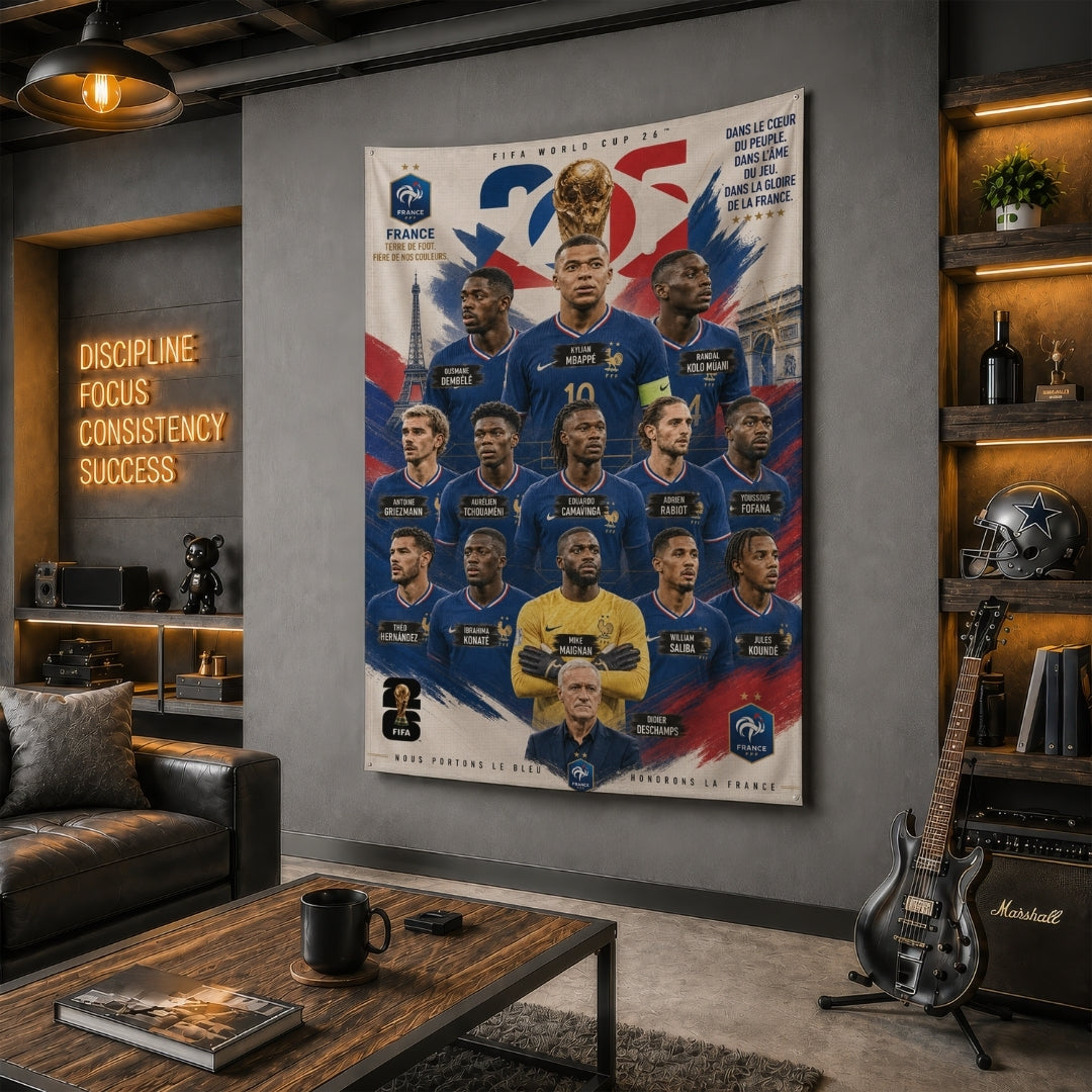 France National Team – FIFA World Cup 2026 Squad – Premium Jute Fabric Tapestry – IBRELIA™